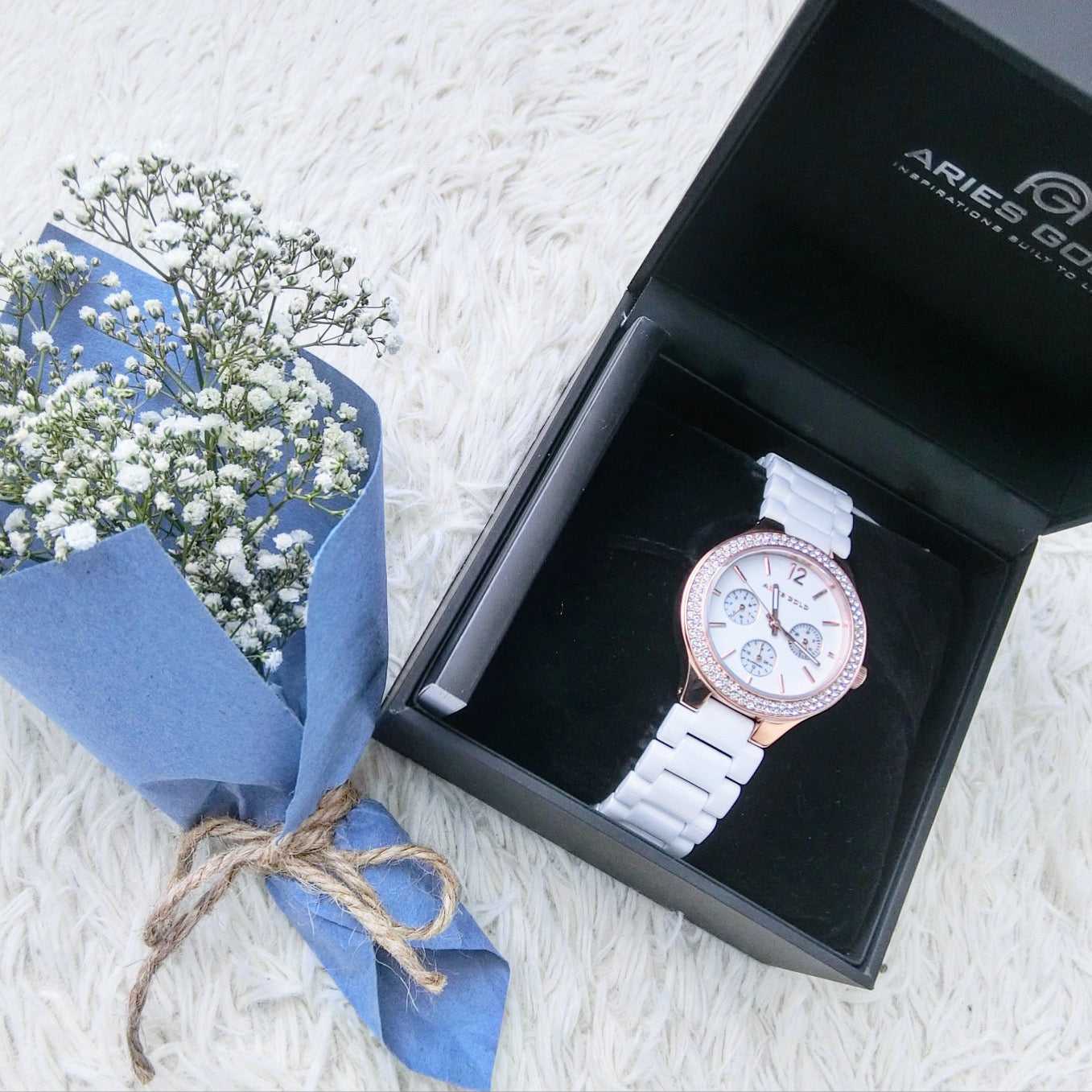 ARIES GOLD ENCHANT CONQUERESS Rose Gold Stainless Steel Women's Watch with White Ceramic Strap - Elegant Dress Watch for Women, Perfect for Office, Party & Special Occasions