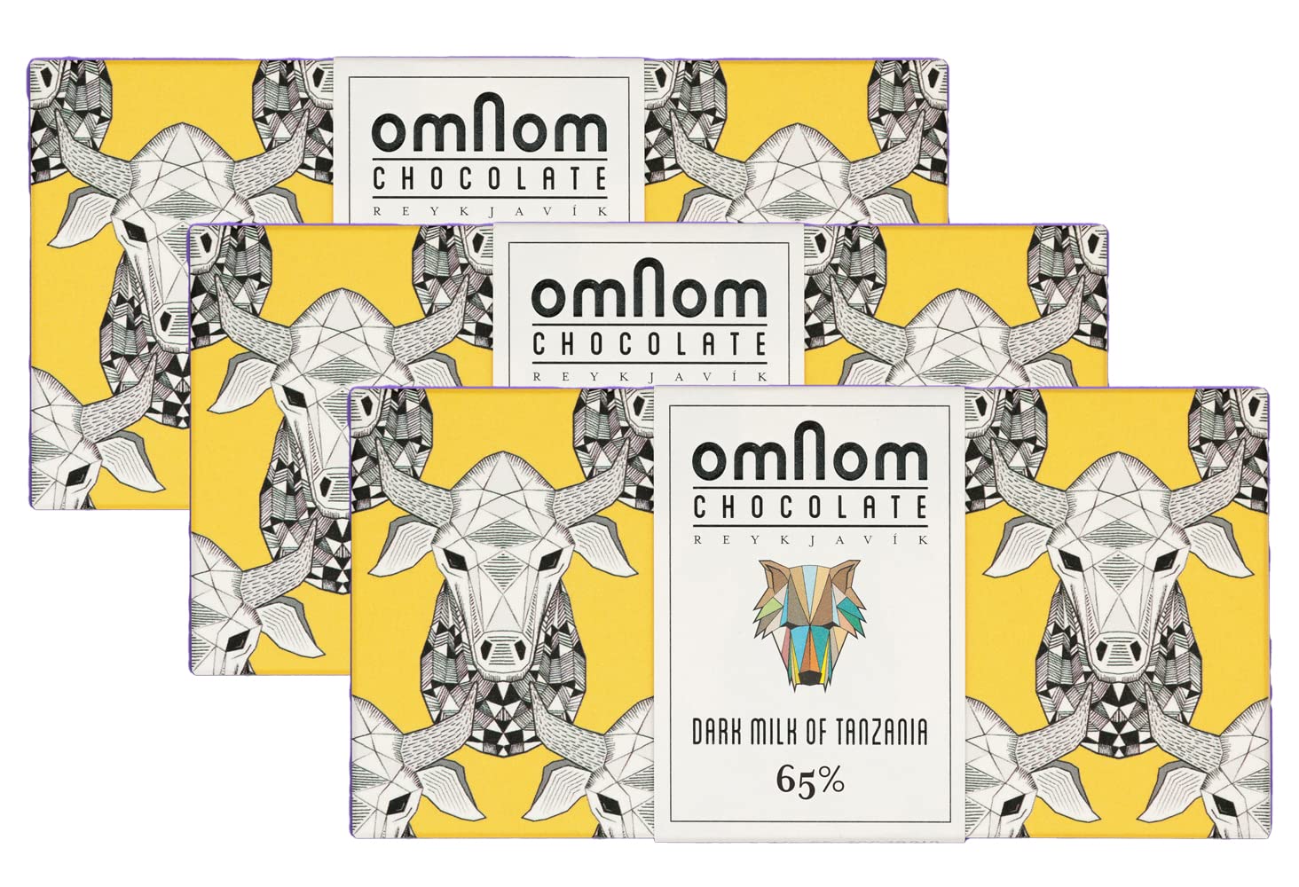 OmNom Milk Chocolate Bar 65% Single Origin Tanzania Cacao | Icelandic Bean to Bar Artisan Chocolate | 3-Pack 60g Bars | Perfect for Gifts, Desserts & Chocolate Lovers