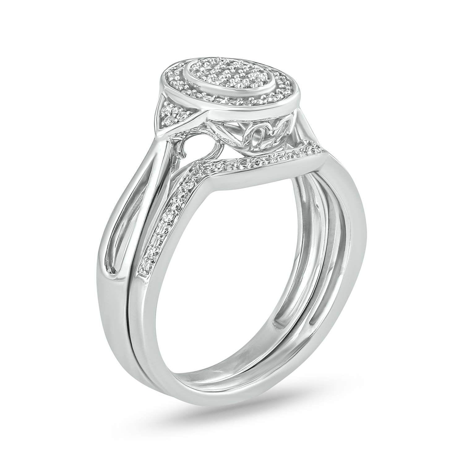 1/6ct Round White Diamond Sterling Silver Cluster Wedding & Bridal Ring Set for Women – Elegant Engagement, Anniversary & Special Occasion Jewelry Gift
