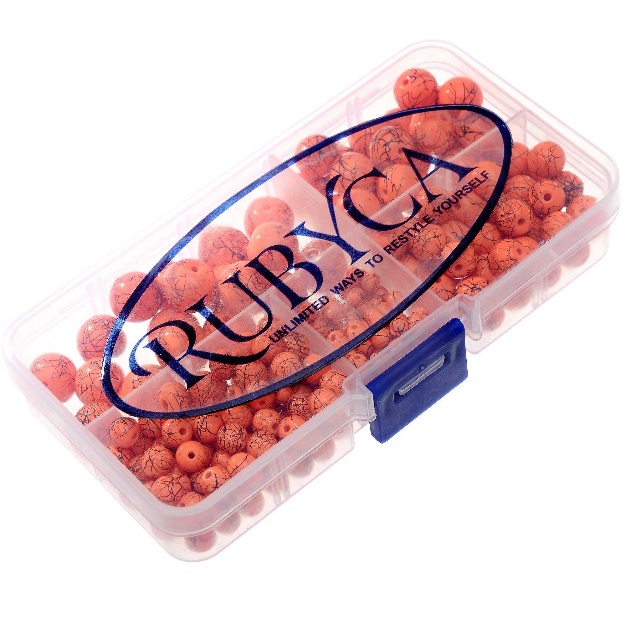 RUBYCA 300pcs Mixed Size Glass Beads for DIY Jewelry Making - Opaque Orange & Black Paint Splatter Design - Perfect for Bracelets, Necklaces, Earrings & Craft Projects