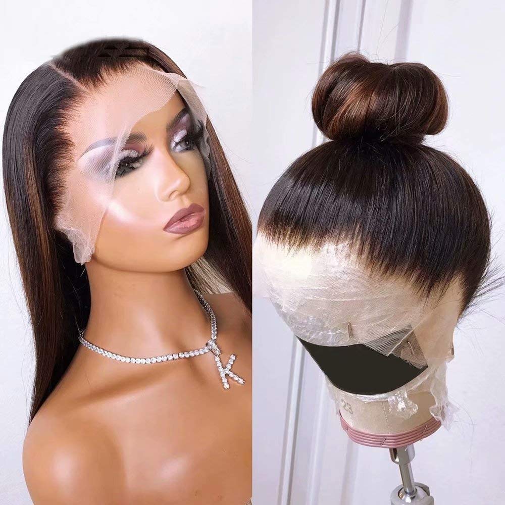 QUINLUX HD Transparent 360 Lace Front Wig - Pre Plucked #1B/#30 Ombre Black to Brown Highlights - Silky Straight 150% Density Remy Human Hair - Bleached Knots & Baby Hair - 20 Inch Lace Wig for Women | Perfect for Daily Wear, Parties & Special Occasions