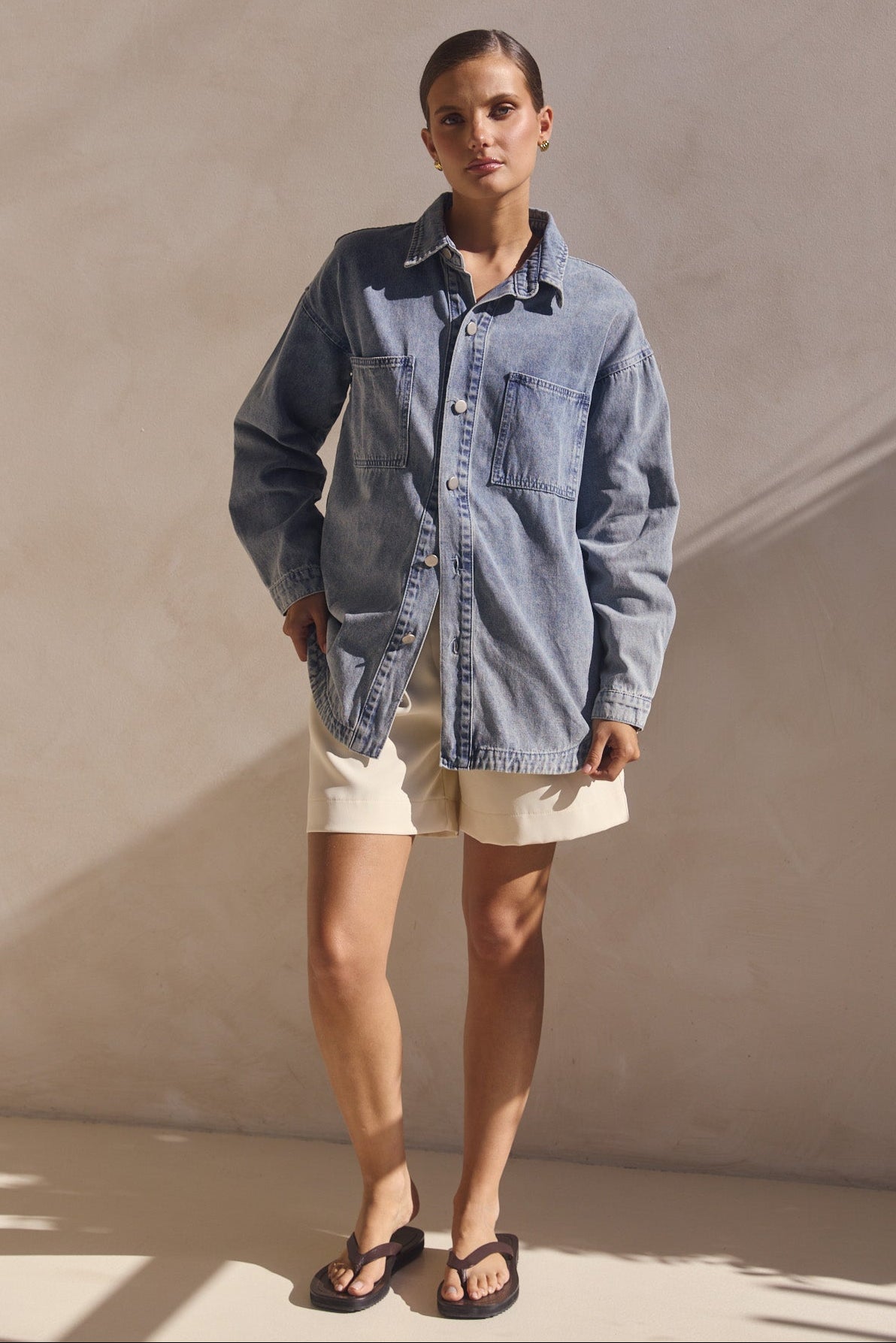 Sadie Denim Shirt for Women - Classic Blue Denim Button Down Shirt - Casual & Work Wear for Everyday Style