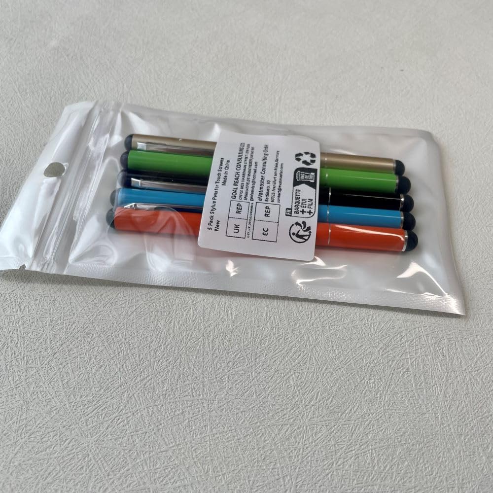 5 Pack Universal Stylus Pens for Touch Screens - Compatible with iPhone, iPad Pro, Air, Mini & Samsung Galaxy - 5 Color Options - Perfect for Drawing, Note-Taking & Digital Signatures
