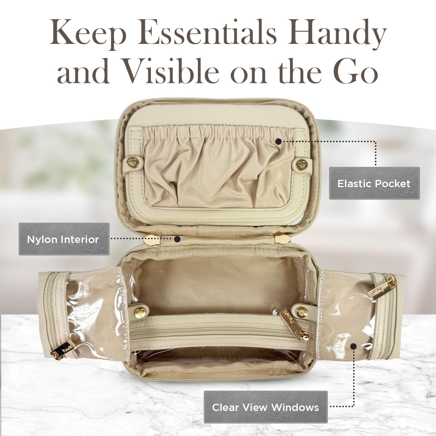 LITTMINI Lighted Mirror Makeup Bag - Vegan Leather Travel Organizer for Everyday Essentials