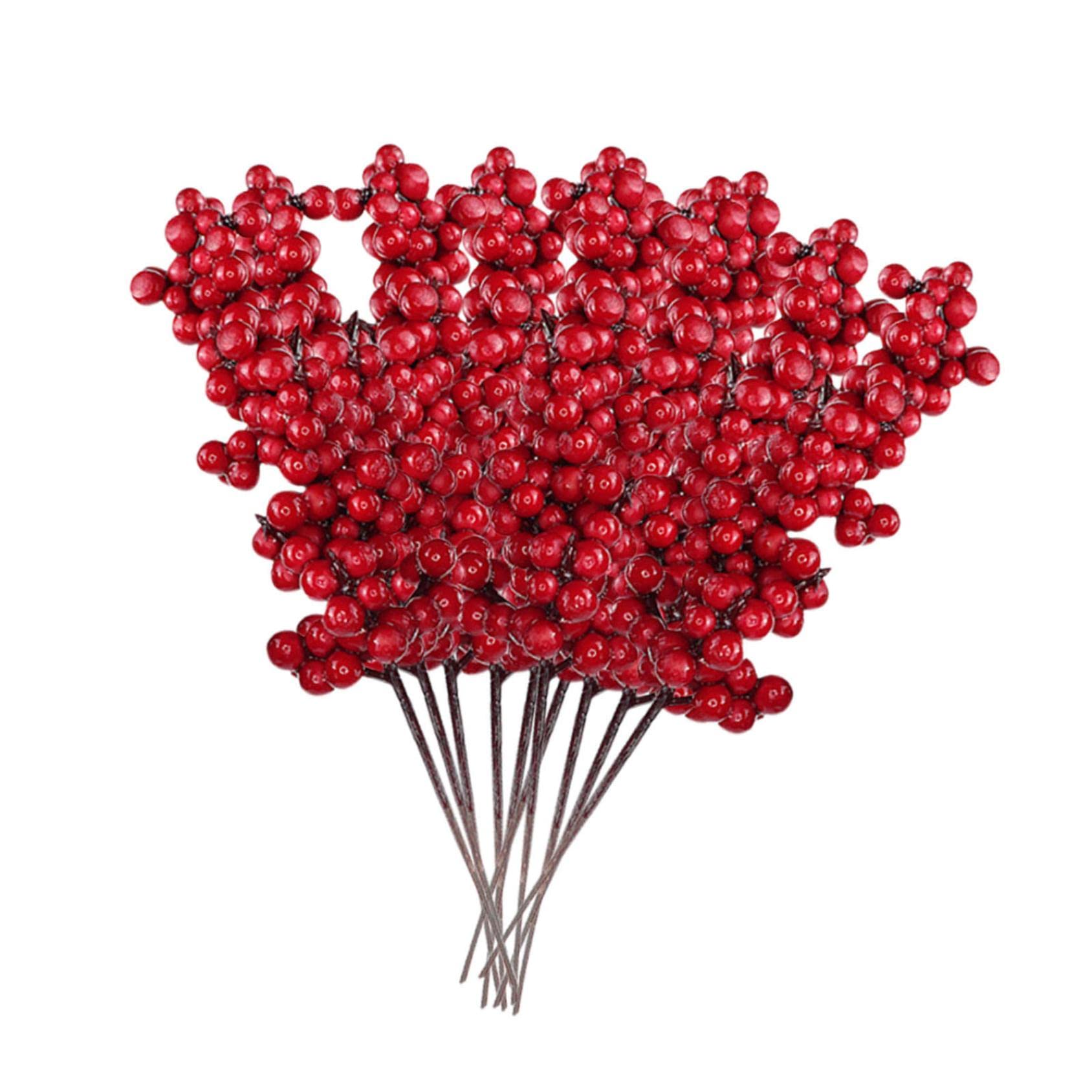10 Pack Artificial Red Berry Stems - Christmas Tree Picks & Holly Branches for DIY Holiday Decor, Wedding Centerpieces, Wreaths and Home Decoration (Festive Red)