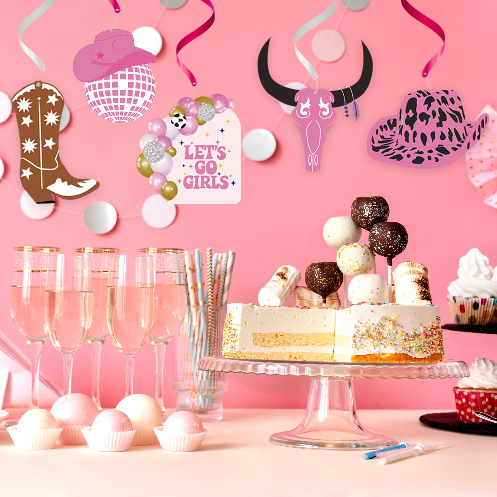 30PCS Pink Cowgirl Party Decorations Set - Western Themed Hanging Swirls & Foil Decor for Bachelorette, Baby Shower & Birthday Parties | Perfect for Last Rodeo, Disco & Cowgirl Themed Events