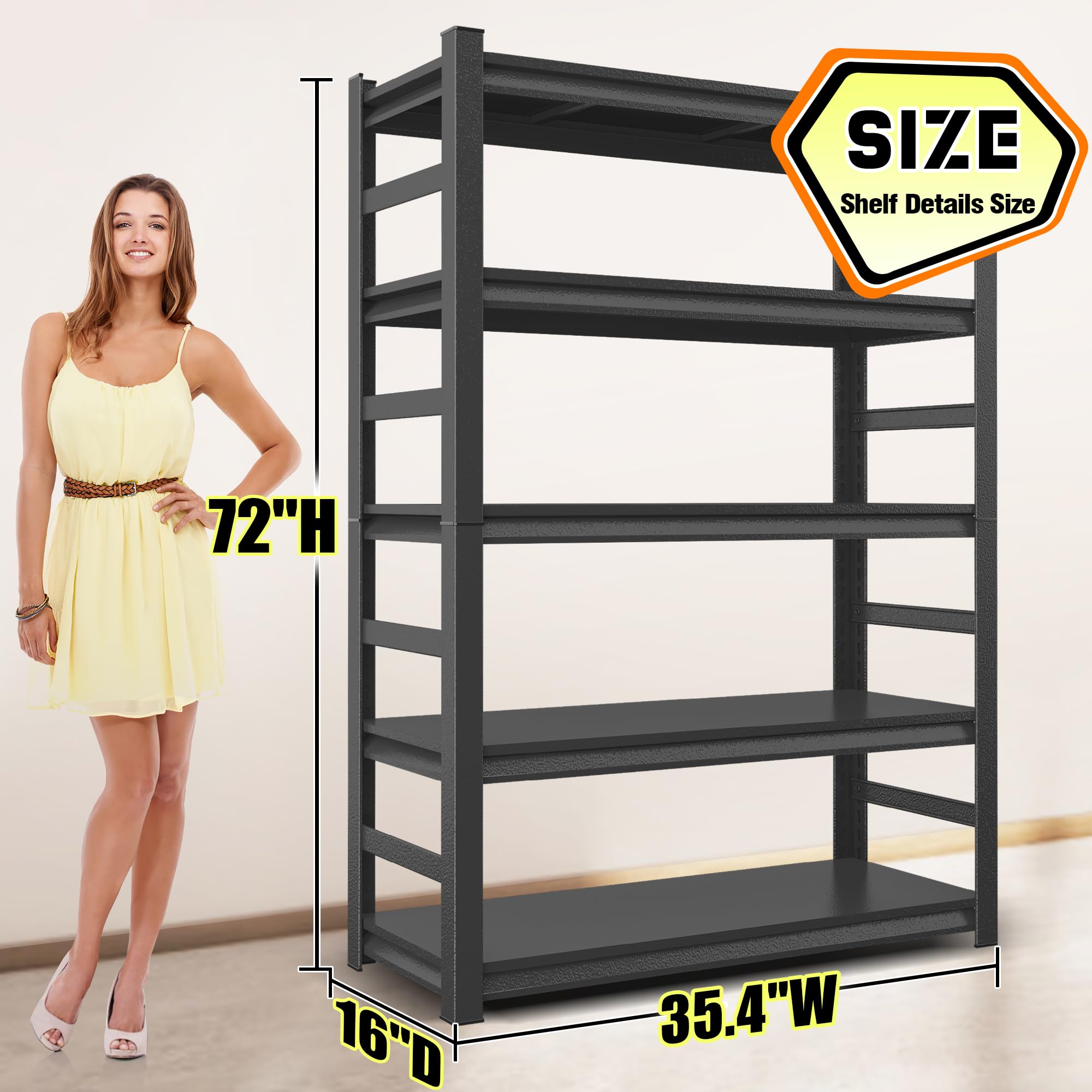 5-Tier Adjustable Heavy Duty Metal Kitchen Storage Shelves 72”H x 36”W x 16”D - Free Standing Kitchen Organizer Shelf for Appliances, Pantry & Spice Storage - Perfect for Small Kitchens, Garages & Laundry Rooms