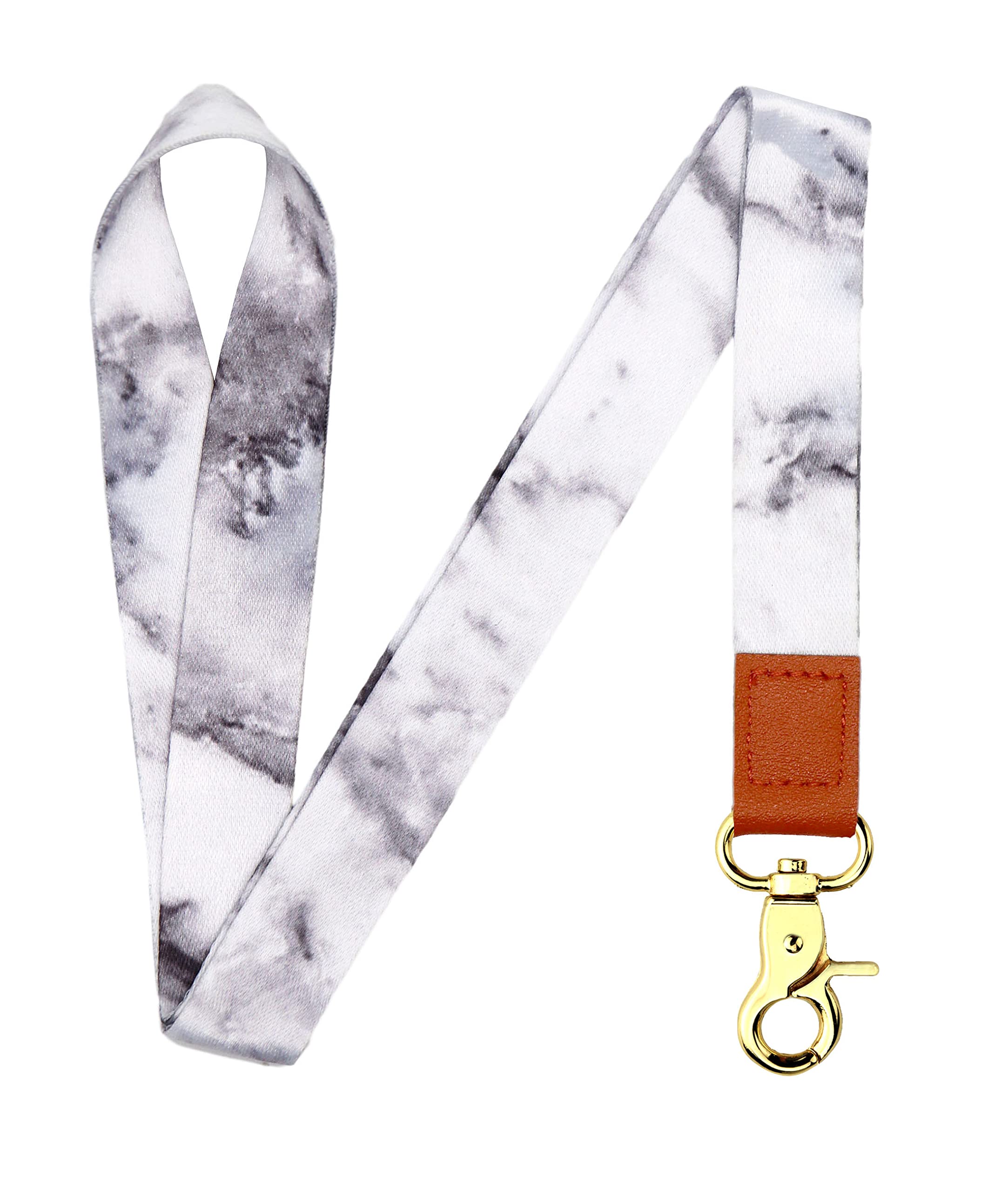 Premium Silky Wide Strap Printed ID Lanyard with Leather - Soft Keychain Lanyard for Keys - Teacher, Office, School, Event Badge Holder for Women & Men - Perfect for Work, Conferences, and Everyday Use