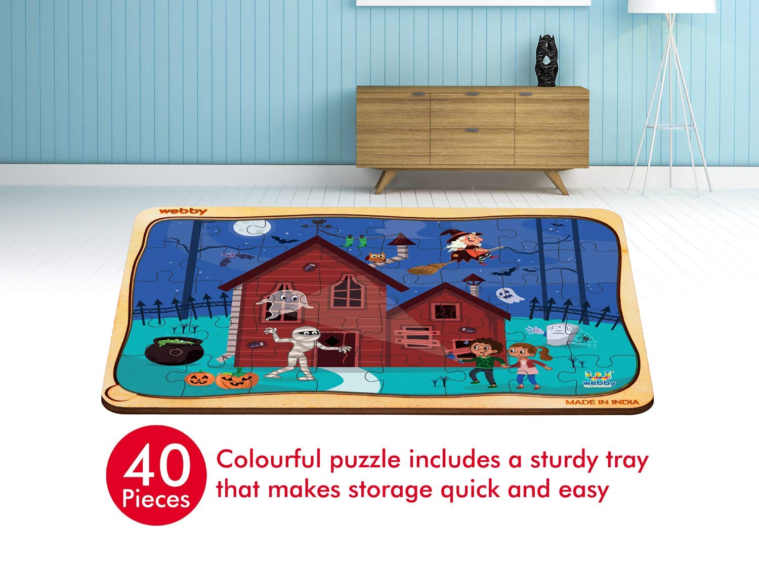 Webby Haunted House Wooden Jigsaw Puzzle - 40 Pieces for Kids | Halloween Puzzle Game for Children | Perfect for Family Game Night & Halloween Party Activities