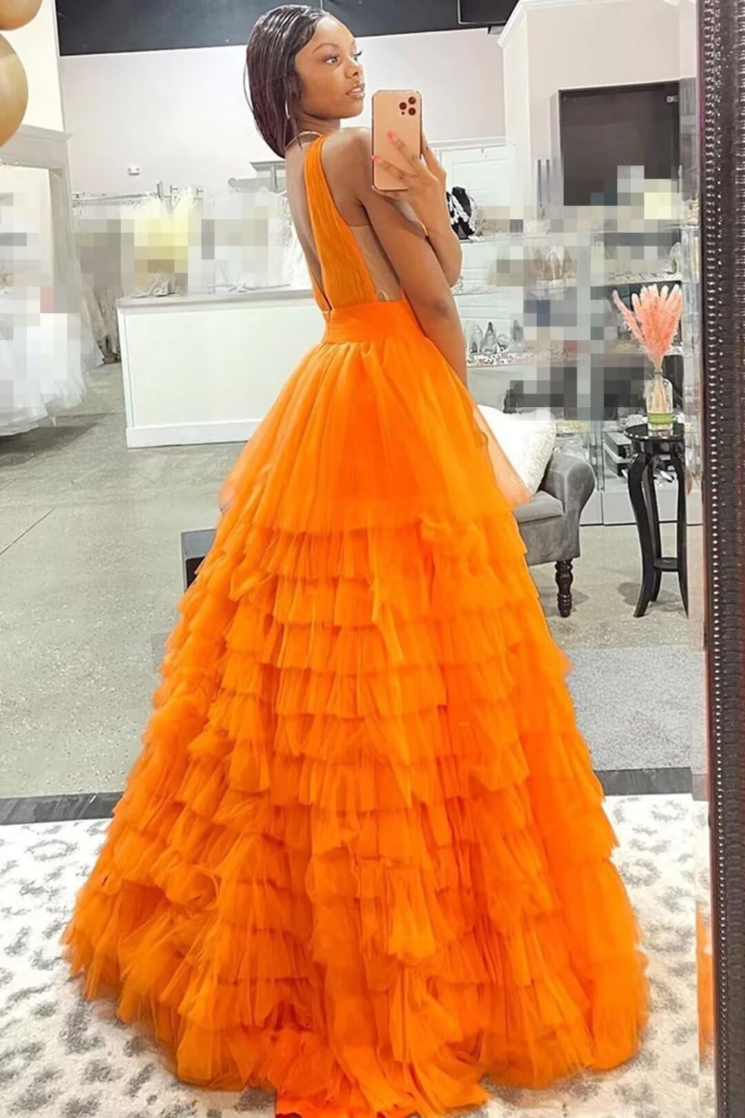 Elegant CWOAPO Tiered Tulle Prom Dress - Long Puffy Ball Gown with V-Neck & A-Line Silhouette for Weddings, Formal Evenings & Special Occasions | Perfect for Homecoming, Quinceañera & Black Tie Events