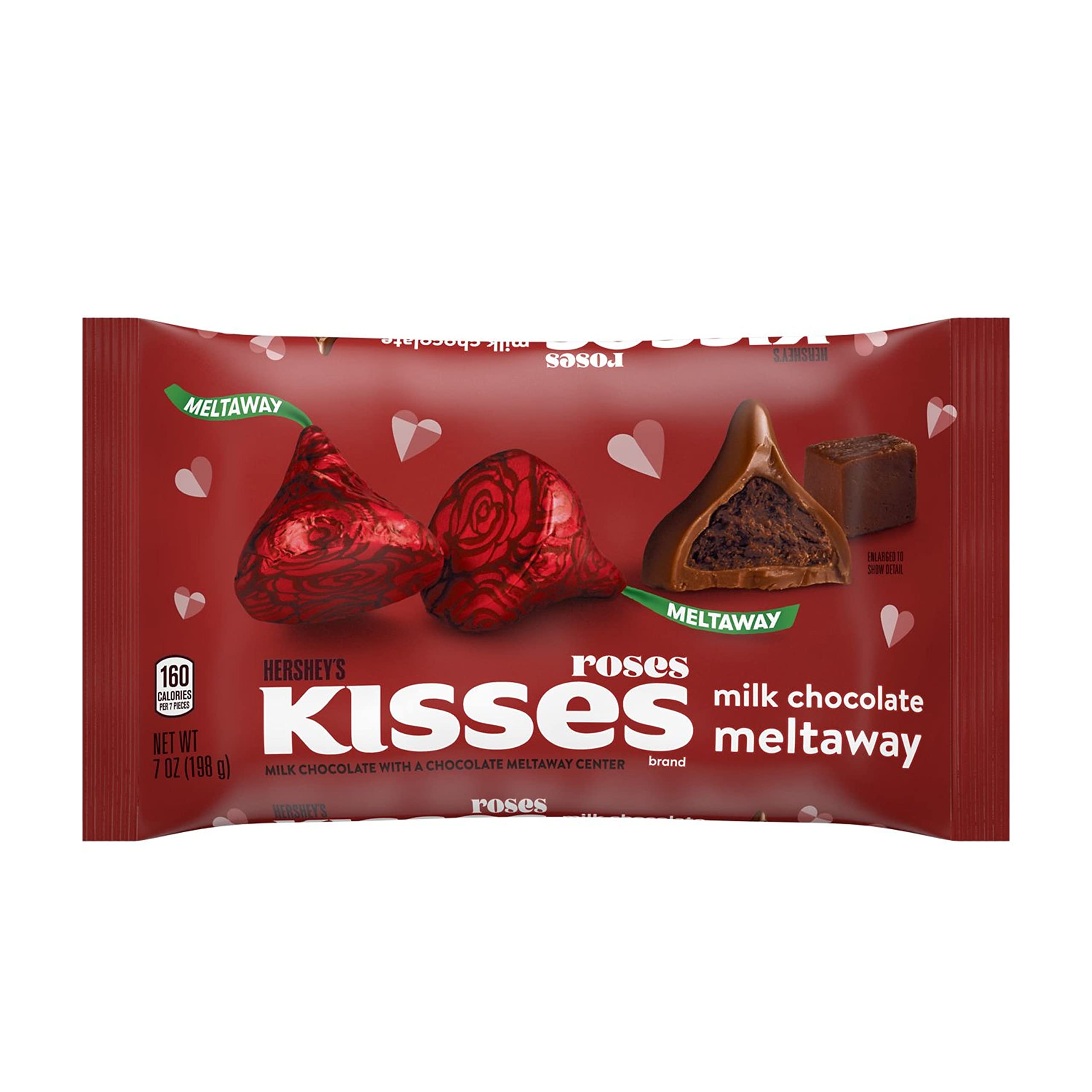 HERSHEY'S KISSES Roses Milk Chocolate Meltaway Candy - 7 oz Bag for Valentine's Day Gifts, Romantic Occasions & Sweet Treats