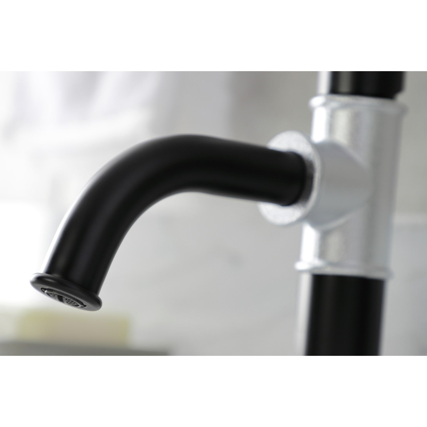 Belknap KSD2821RX Single Handle 1-Hole Bathroom Sink Faucet with Deck Plate & Push Pop-Up Drain - Matte Black/Polished Chrome - Perfect for Modern Bathroom Renovations & Small Space Installations