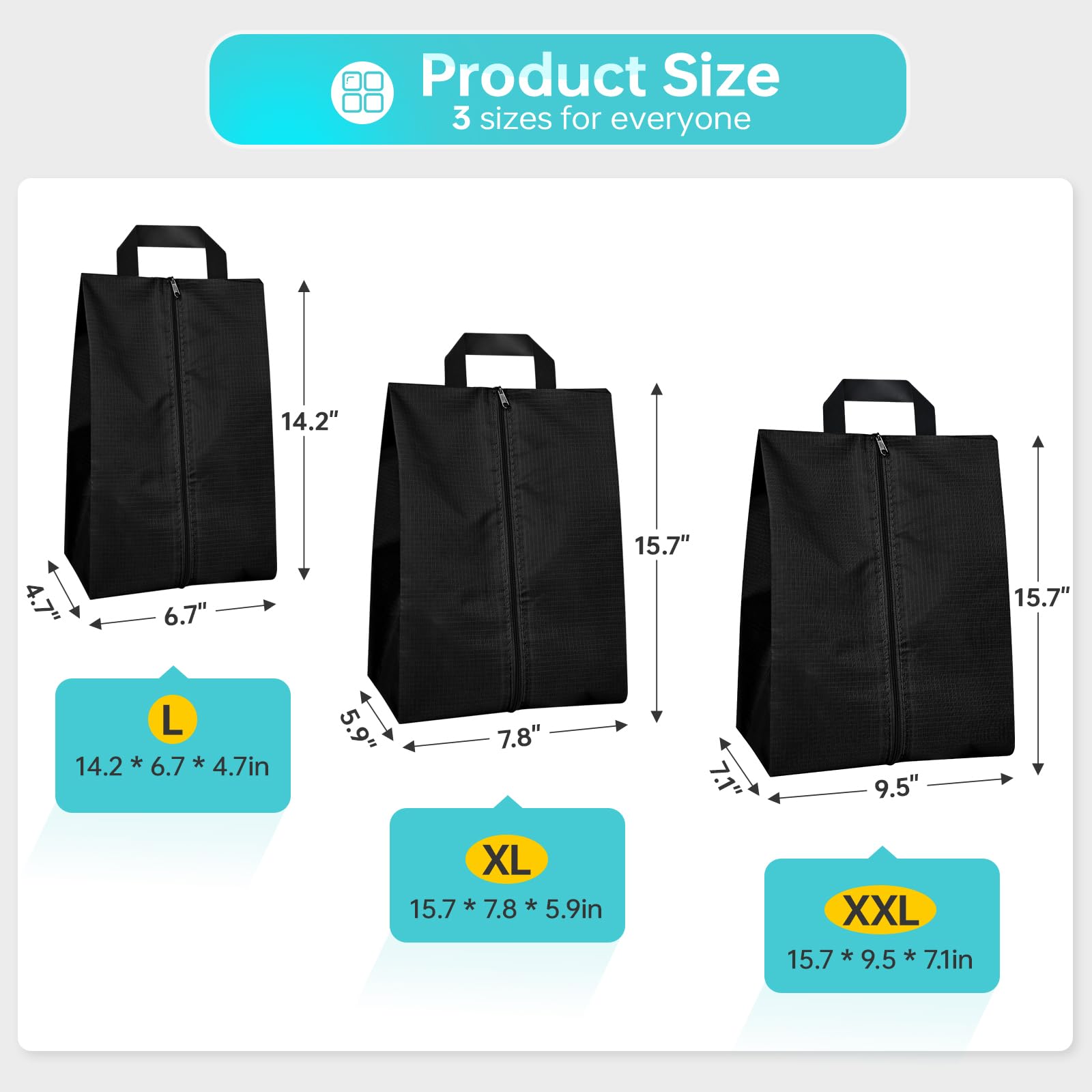 Waterproof & Dustproof Shoe Bags for Travel - 3 Pack Reusable Shoe Storage Organizers for Suitcase, Gym & Airplane - Essential Travel Accessories for Women & Men (Small/Medium/Large) | Perfect for Packing Shoes, Protecting Luggage & Keeping Clothes Clean