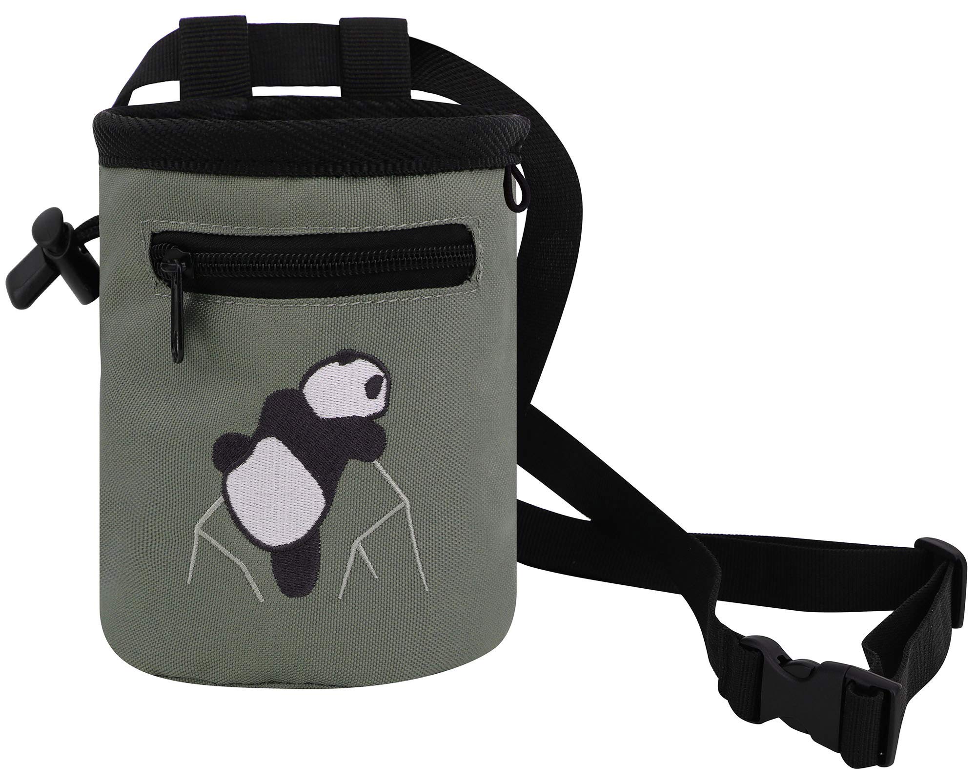 AMC Rock Climbing Chalk Bag with Panda Embroidery & Zipper Pocket - Perfect for Bouldering, Gym Training & Outdoor Climbing Adventures