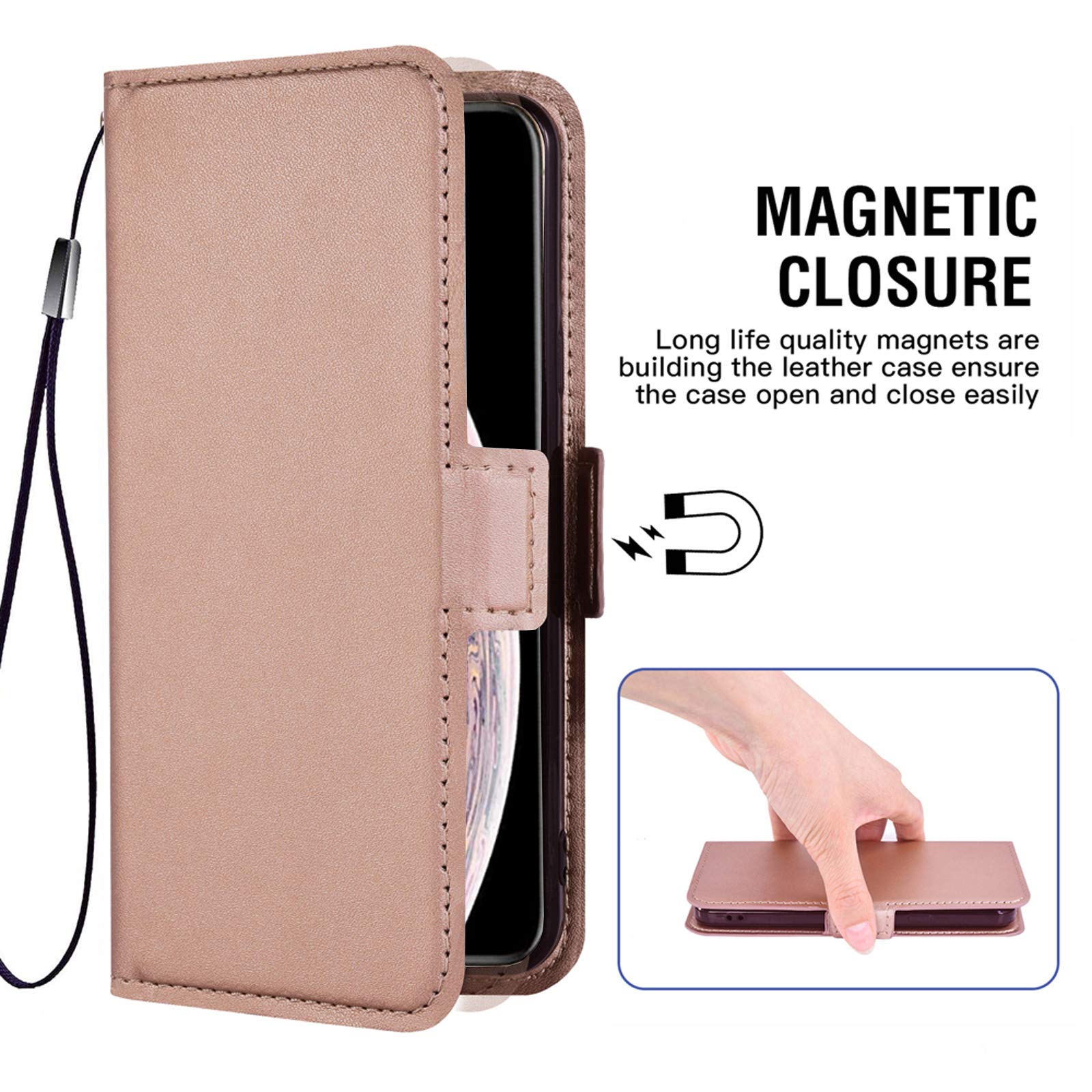 Premium Leather Wallet Case for iPhone Xs Max - Compatible with iPhone X/XS/XR/Xs Max/10/10S/10 Plus | RFID Blocking Card Holder, Tempered Glass Screen Protector | Women's Rose Gold Design for Everyday Use & Travel