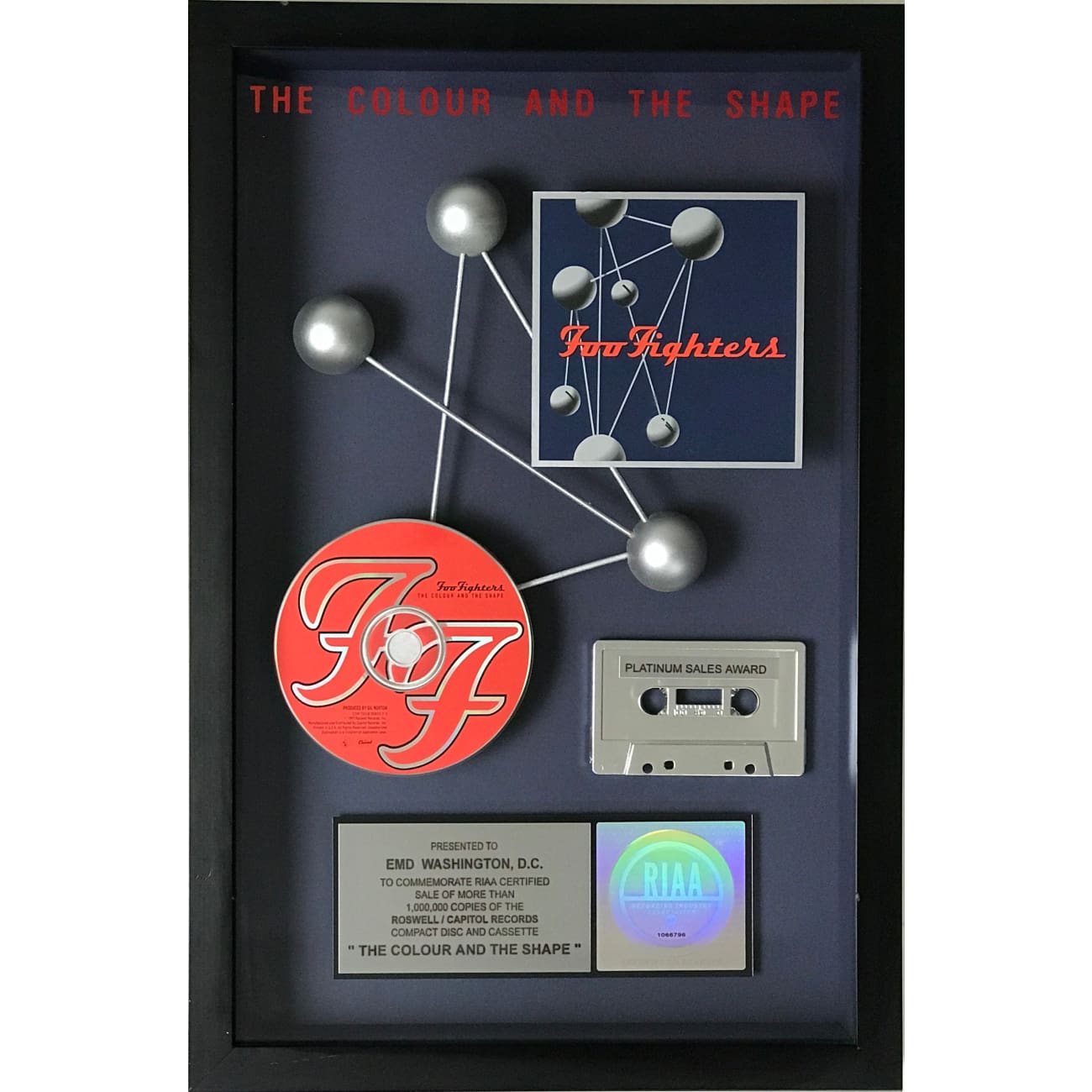 Foo Fighters The Colour And The Shape RIAA Platinum Album Award - Official Music Collectible for Display & Fan Gifts - Perfect for Home Decor, Music Room, or Office
