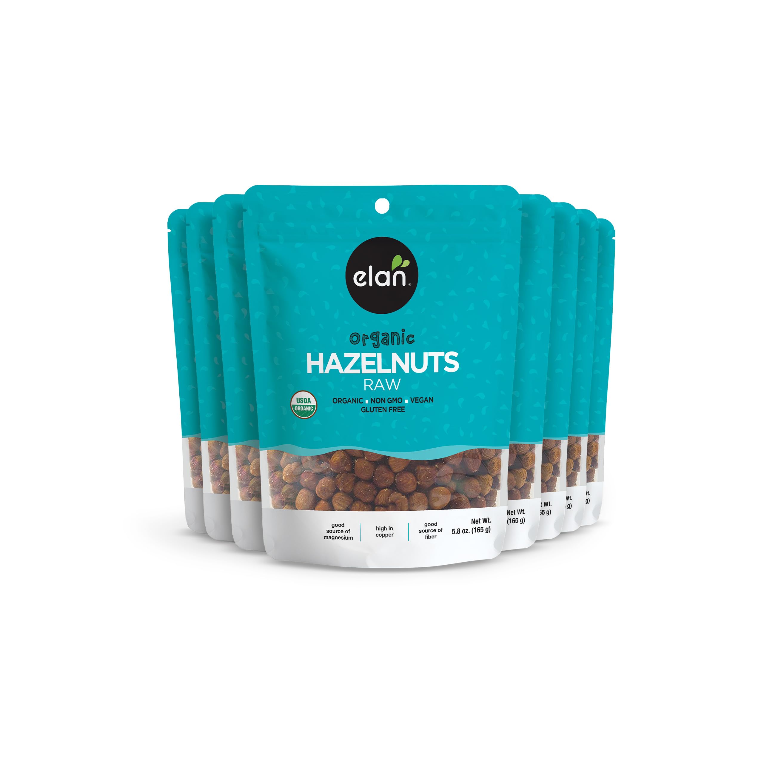 Organic Raw Hazelnuts (Filberts) - Unsalted, Unroasted, Shelled with Skins | Non-GMO, Vegan, Gluten-Free, Kosher Certified | Healthy Snacks for Baking, Salads & Trail Mix | 8-Pack (5.8 oz Each)