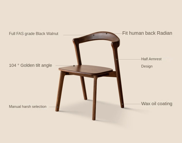 Premium Black Walnut & Ash Solid Wood Dining Chair - Handcrafted Modern Farmhouse Style for Kitchen, Dining Room & Home Decor