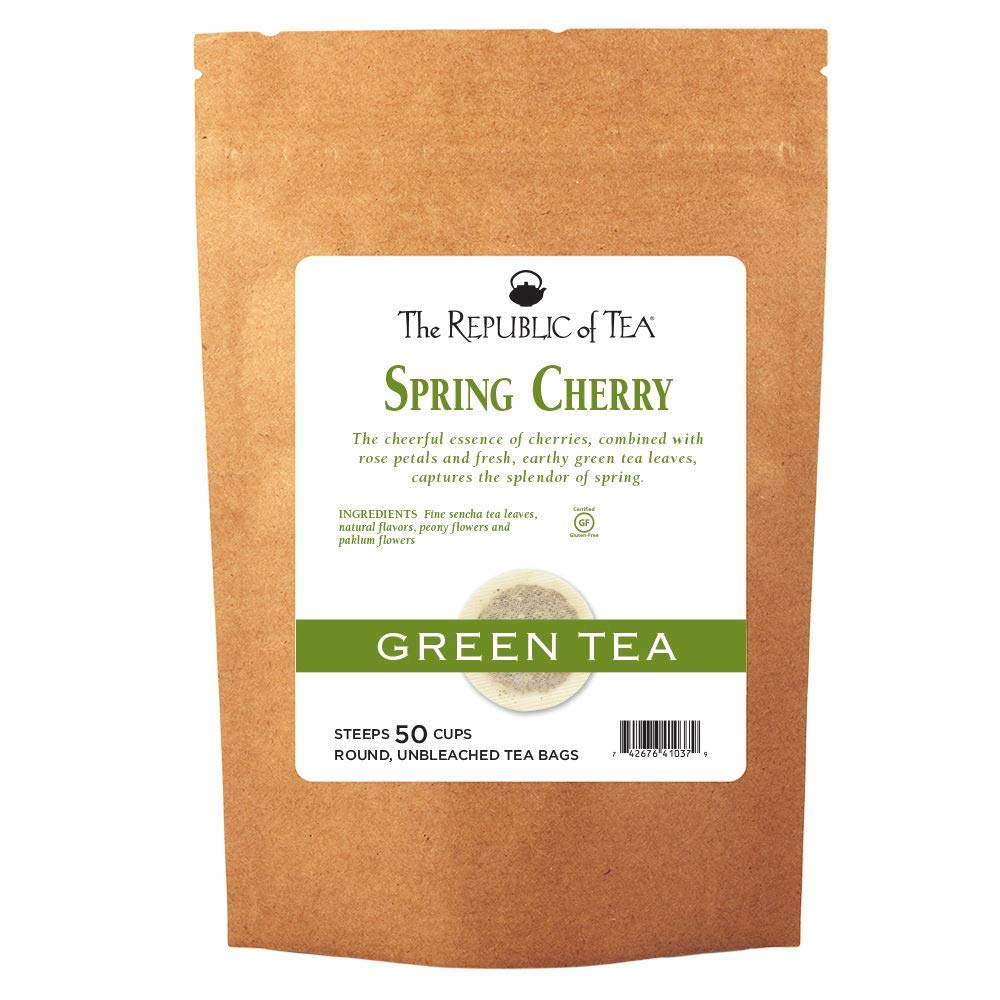 The Republic of Tea Spring Cherry Tea - 50 Refill Bags | Natural Cherry Flavored Herbal Tea | Perfect for Afternoon Relaxation & Gift Giving
