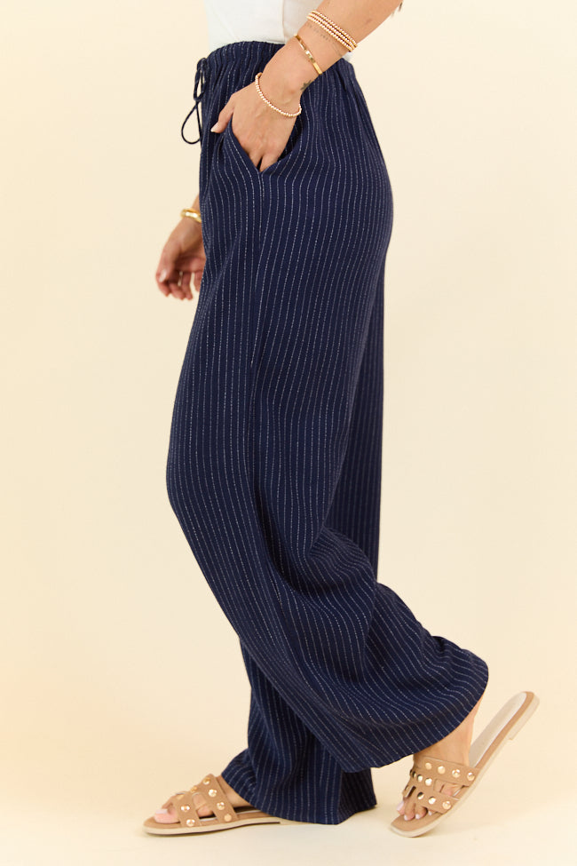 Down The Dock Navy Stripe Drawstring Pants for Men & Women - Comfortable Casual Beachwear & Lounge Pants - Perfect for Summer, Vacation and Relaxing at Home