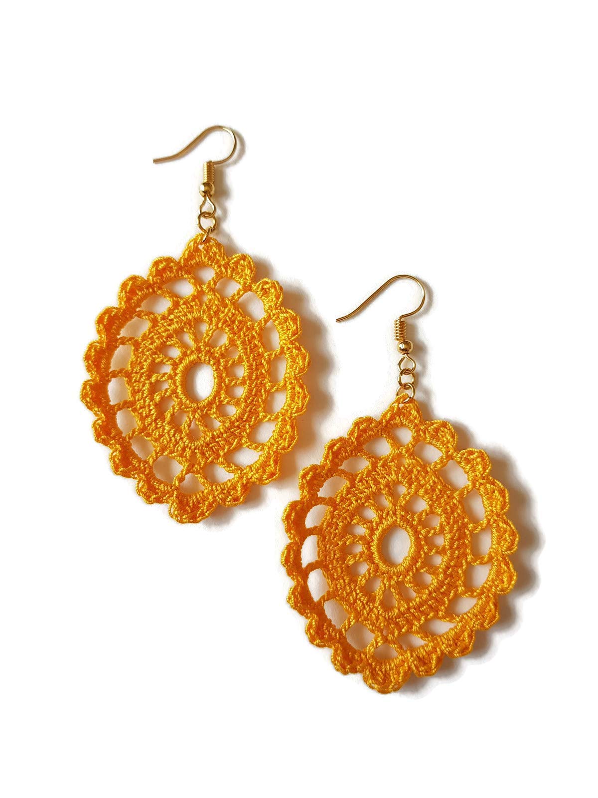 Handmade Gold Oval Drop Earrings - Lace Crochet Baroque Sicily Style Jewelry for Women - Perfect for Weddings, Parties & Special Occasions