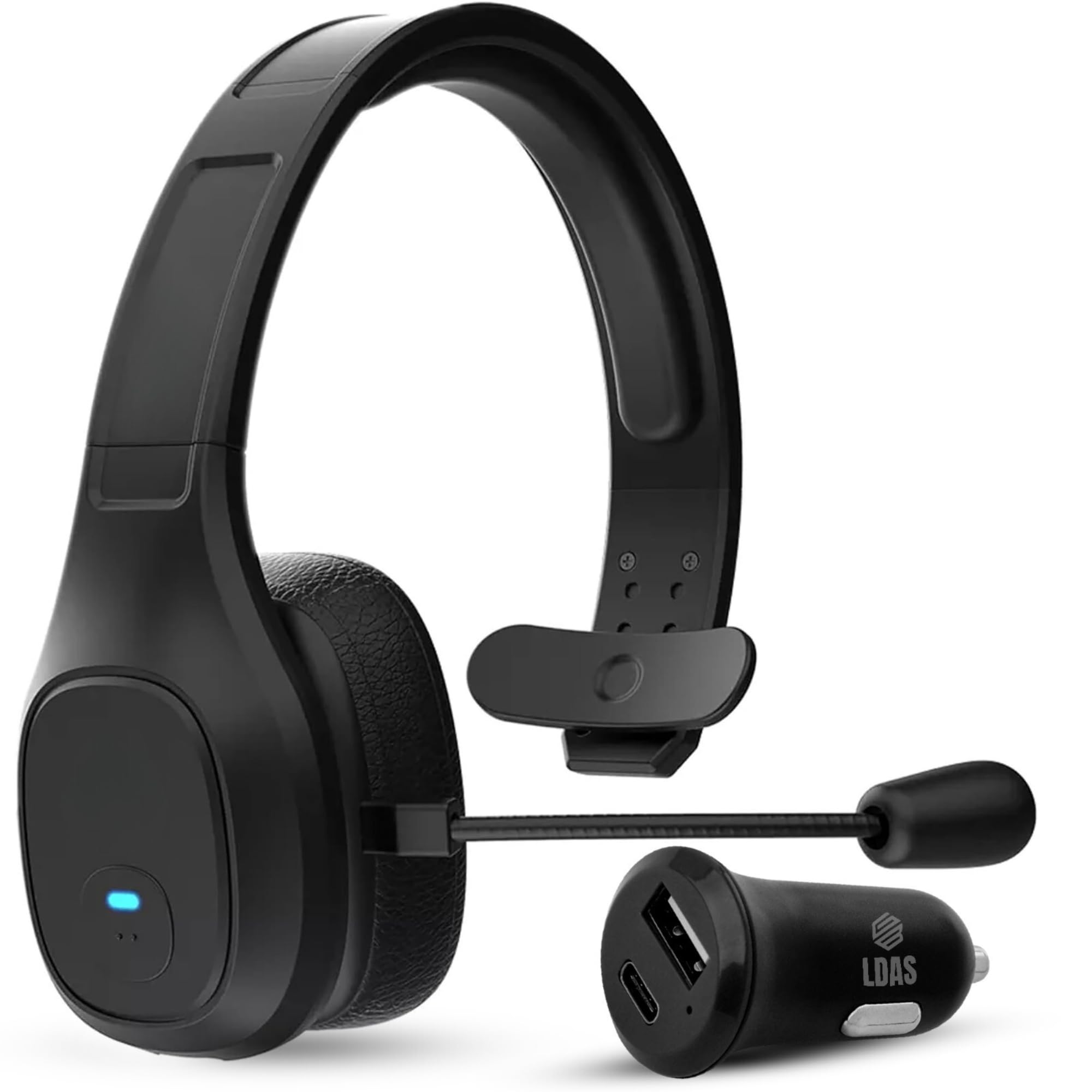 LDAS Trucker Bluetooth Headset V5.2 - Wireless Over-Ear Headphones with Mute Button & AI Noise Cancellation for Phone Calls | Compatible with Cell Phones, Computers & Home Office | Includes Charger | Perfect for Truck Drivers, Remote Work & Online Meetings