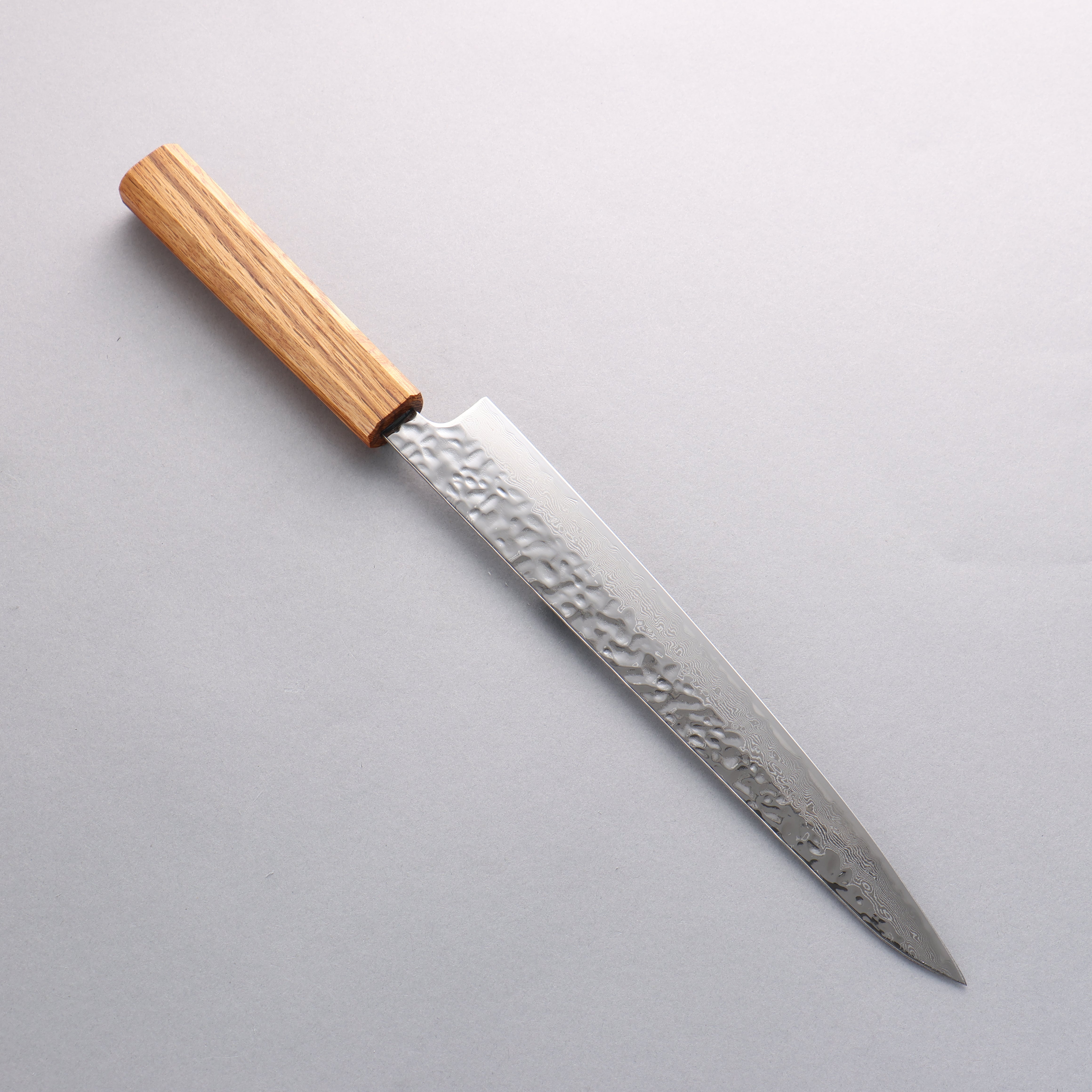 Premium AUS10 Damascus Sujihiki Knife 240mm - Handcrafted Hammered Finish with Oak Handle - Perfect for Sushi, Sashimi & Meat Slicing