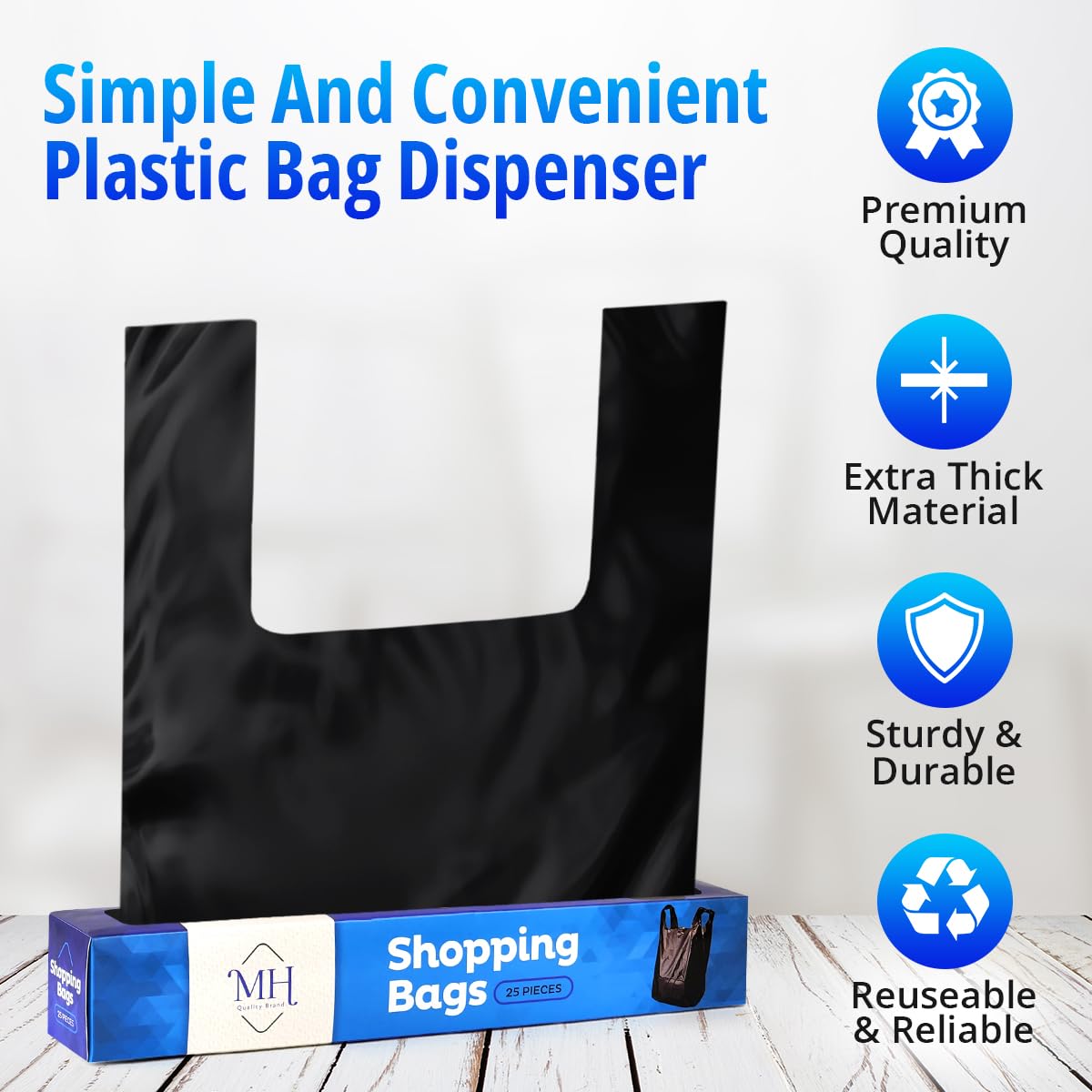 Black Plastic Bags With Handles - 100 Count (4 Boxes of 25) for Small Business, Retail Stores & Restaurants - Durable Grocery Shopping & Merchandise Bags - Perfect for Office Wastebaskets, Kitchen Trash & Commercial Use