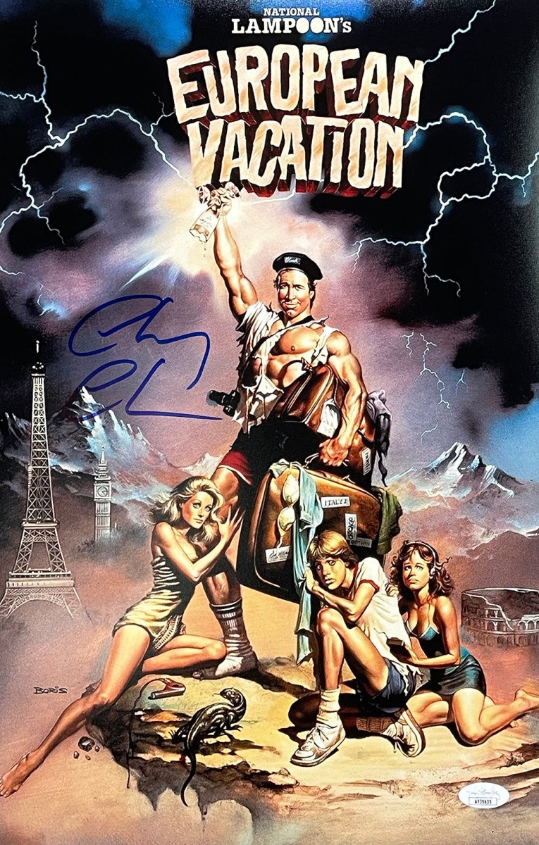 Chevy Chase Autographed Lampoon's European Vacation 11x17 Movie Poster - JSA Certified Collectible for Home Theater & Man Cave Decor