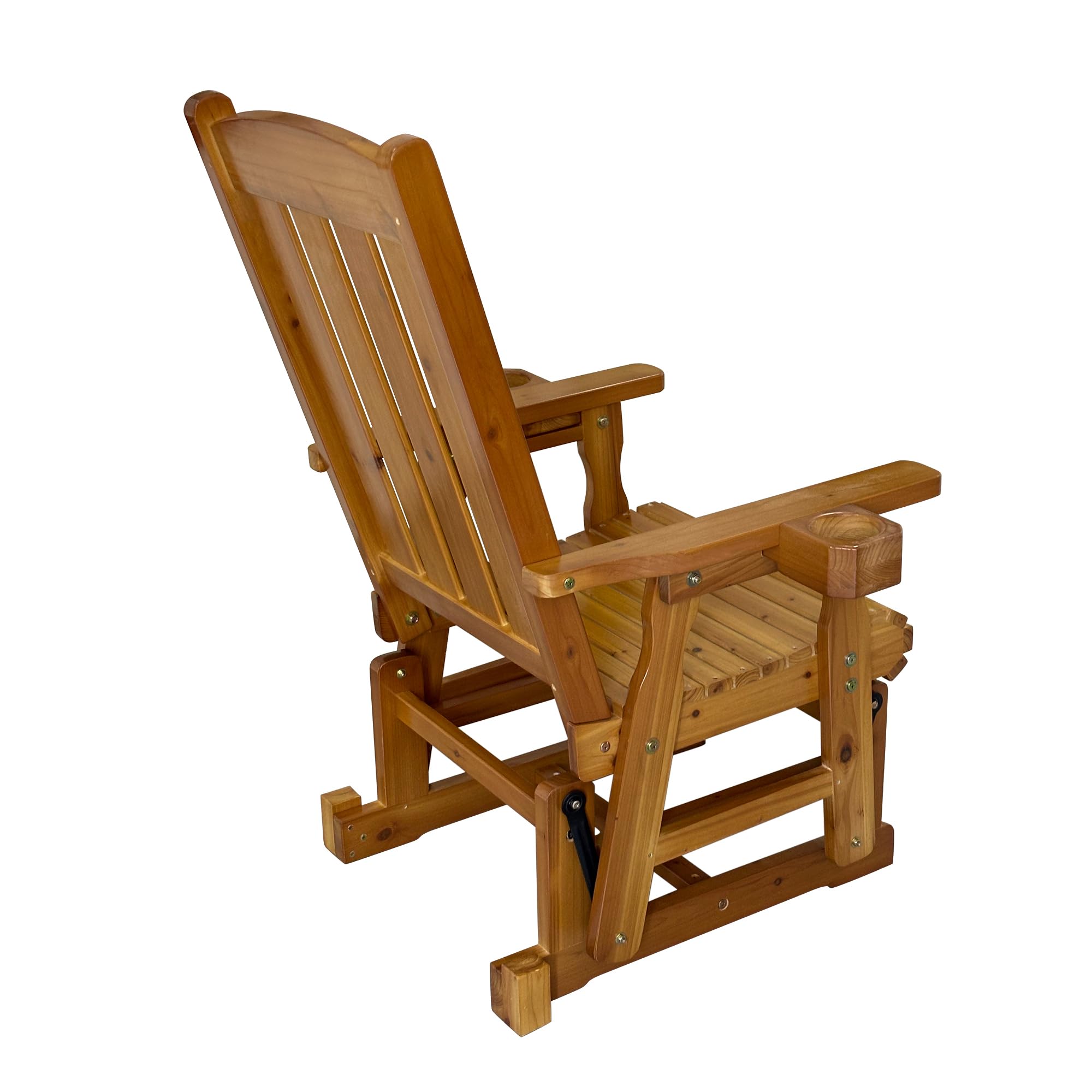 Fortune Candy Solid Fir Wood Patio Glider - Heavy Duty 600 lbs Capacity, High Back & Deep Contoured Seat for One Person (Cedar Tone) - Perfect for Porch, Deck, Garden Relaxation & Outdoor Lounging