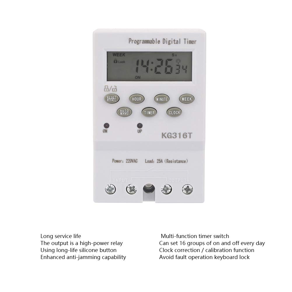 Programmable Digital Timer Switch 220V - KG316T Microcomputer Control for Precise Timing, Indoor Automatic Wall Light Switch for Bathroom Fans, Lights & Motors | Perfect for Home Automation & Energy Saving