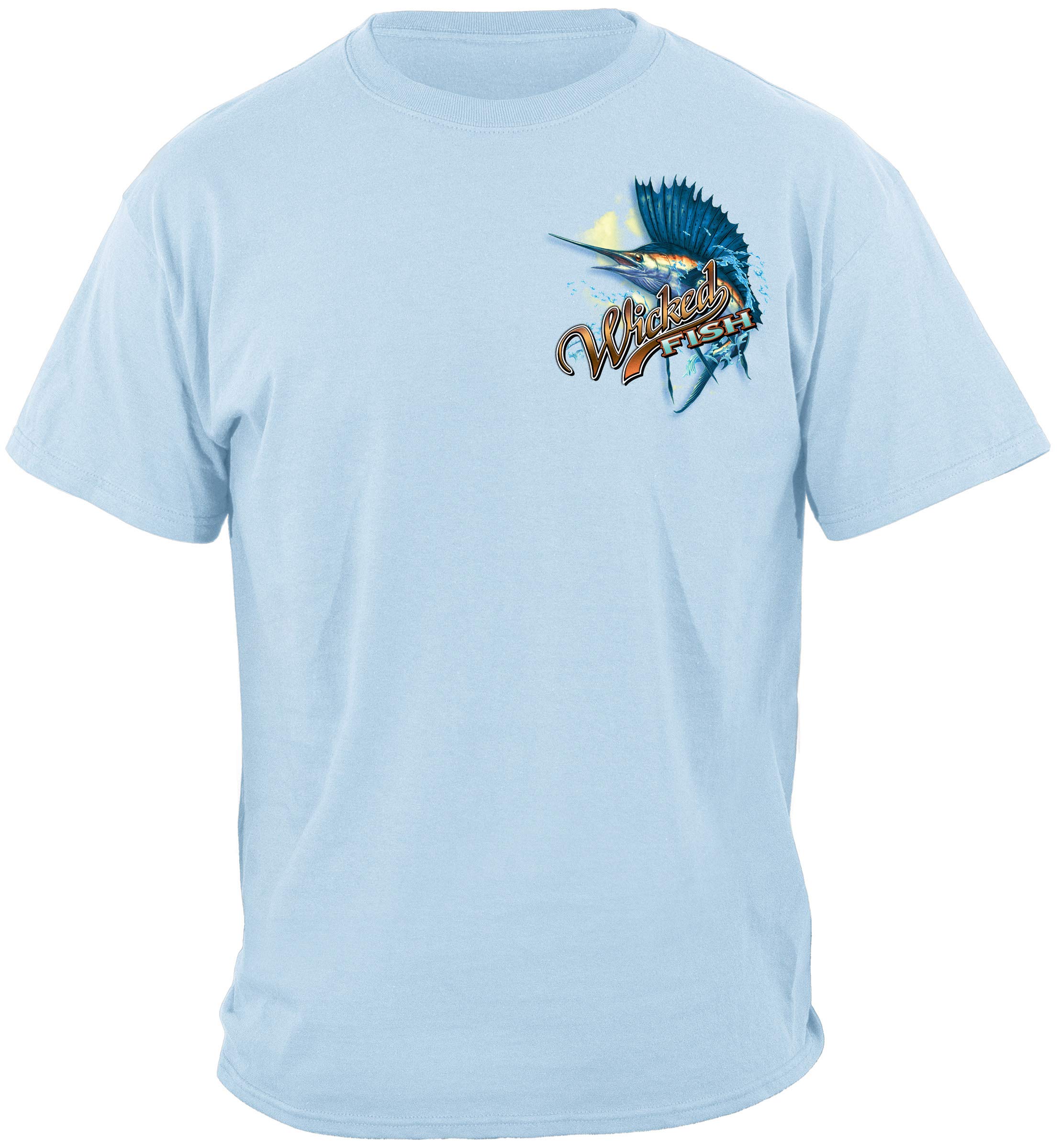 Erazor Bits Fishing T-Shirt - Wicked Fish & Sailfish Design - Comfortable Men's Fishing Shirt - Small Size in Carolina Blue - Perfect for Deep Sea Fishing & Outdoor Adventures