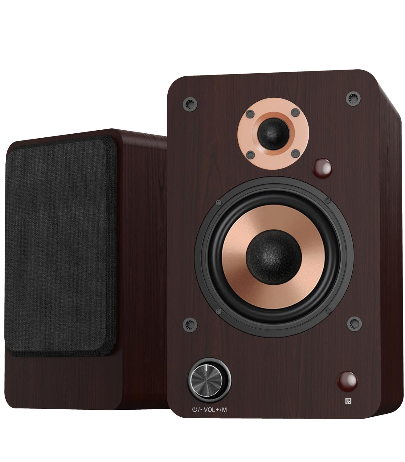 LONPOO 100W Active Bookshelf Speakers with Bluetooth, 4'' Woofer - Optical/Coaxial/RCA/USB/AUX Input for PC, TV, Turntable - LP42M Brown - Perfect for Home Office, Gaming & Music Listening