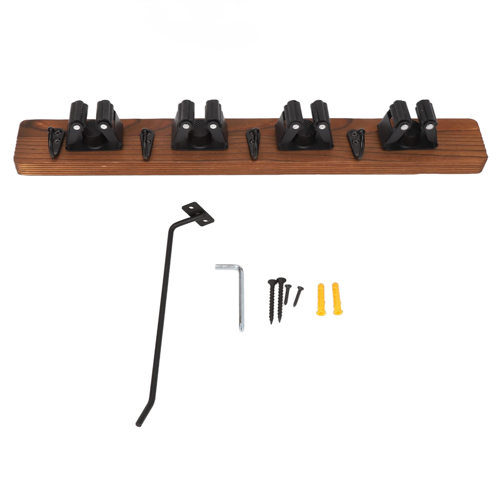 POTRUWE Wall Mount Broom Holder - Heavy Duty Metal Mop Hanger with 4 Racks & 4 Hooks for Laundry Room Organization - Space Saving Utility Rack for Brooms, Mops, Cleaning Tools (Perfect for Garage, Closet & Home Storage)