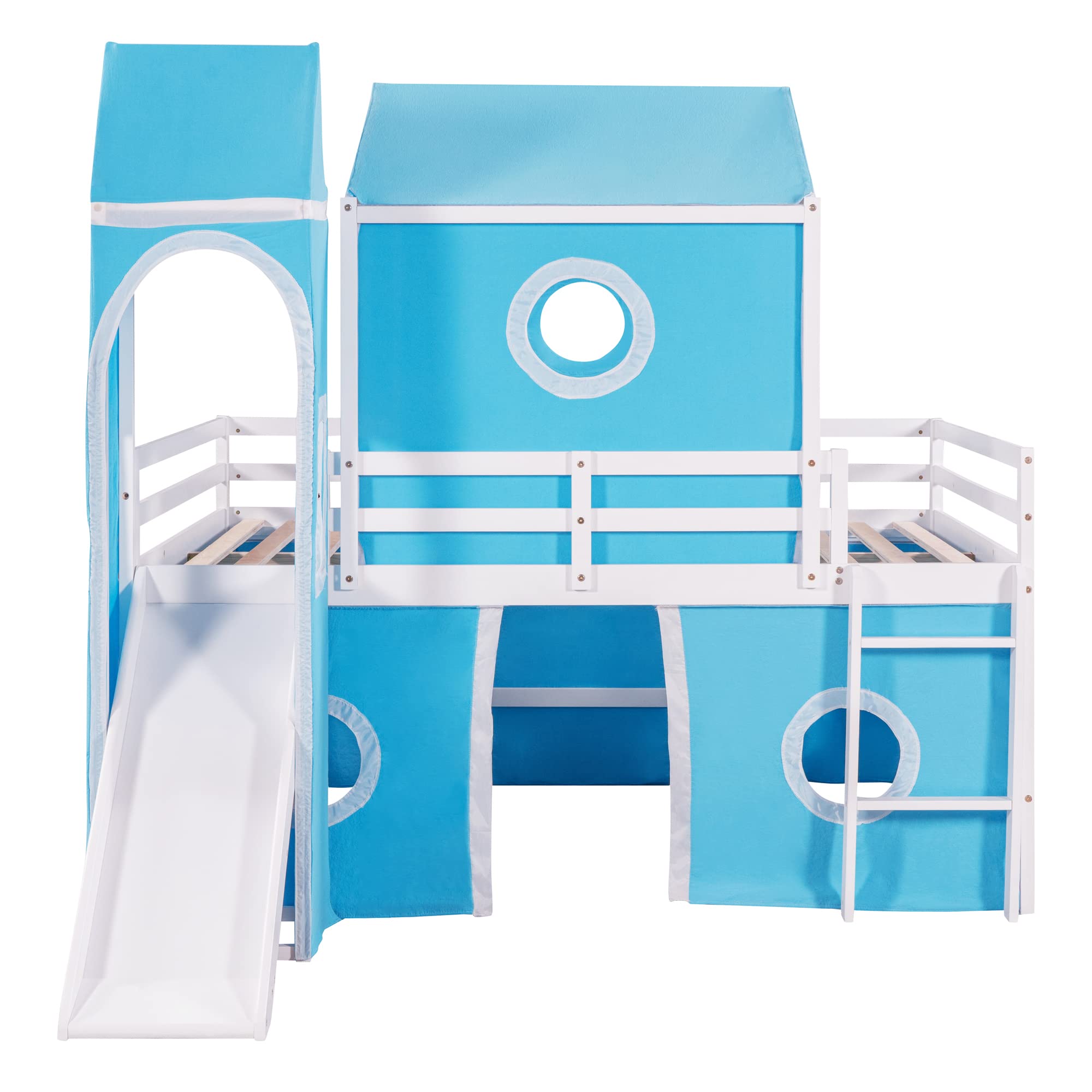 Harper & Bright Designs Full Size Kids Loft Bed with Slide, Tent & Ladder - Wooden Playhouse Bed Frame for Boys, Girls & Teens - Perfect for Small Bedrooms, Playrooms & Kids' Sleepovers (Full, Blue)