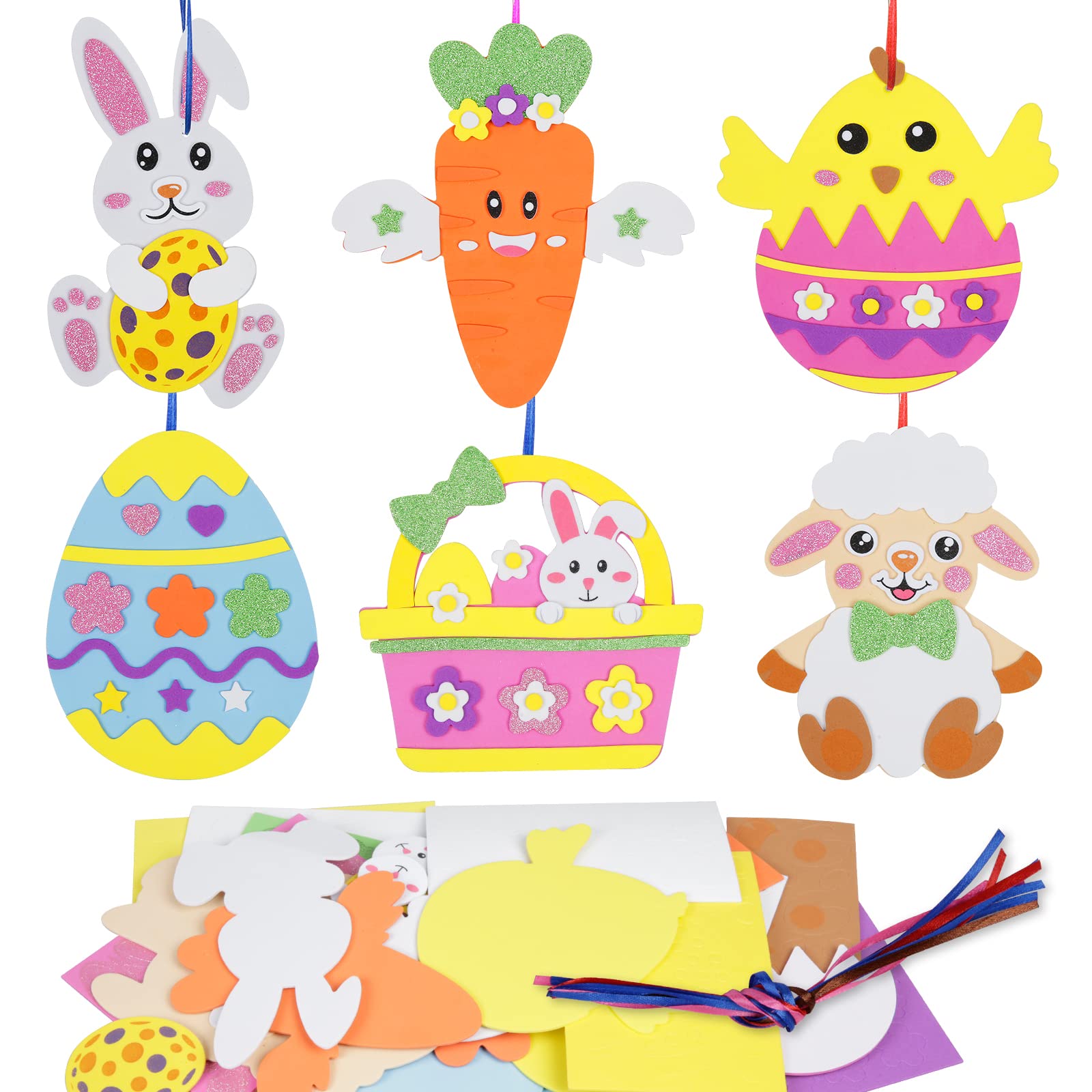 Fennoral 12 Pack Easter Craft Kit for Kids - DIY Foam Stickers & Ornaments for Easter Party Decorations | Creative Arts & Crafts for Classroom, Home, and Easter Egg Hunt Activities