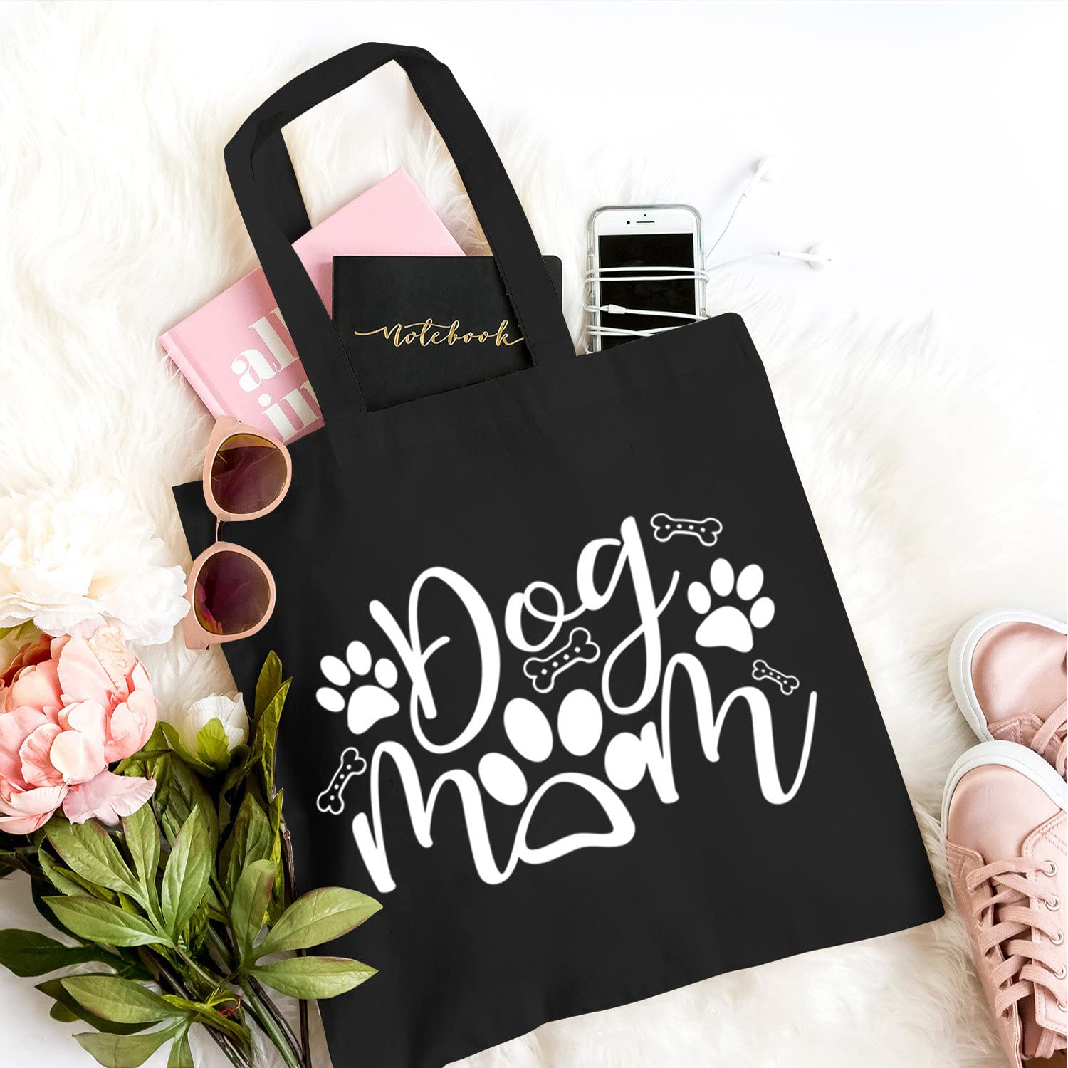 Funny Dog Mom Tote Bag - Cute Dog Paw Print Canvas Grocery Bag for Women | Reusable Shopping Tote Gift for Dog Lovers | Perfect for Grocery Runs, Beach Trips & Dog Park Outings