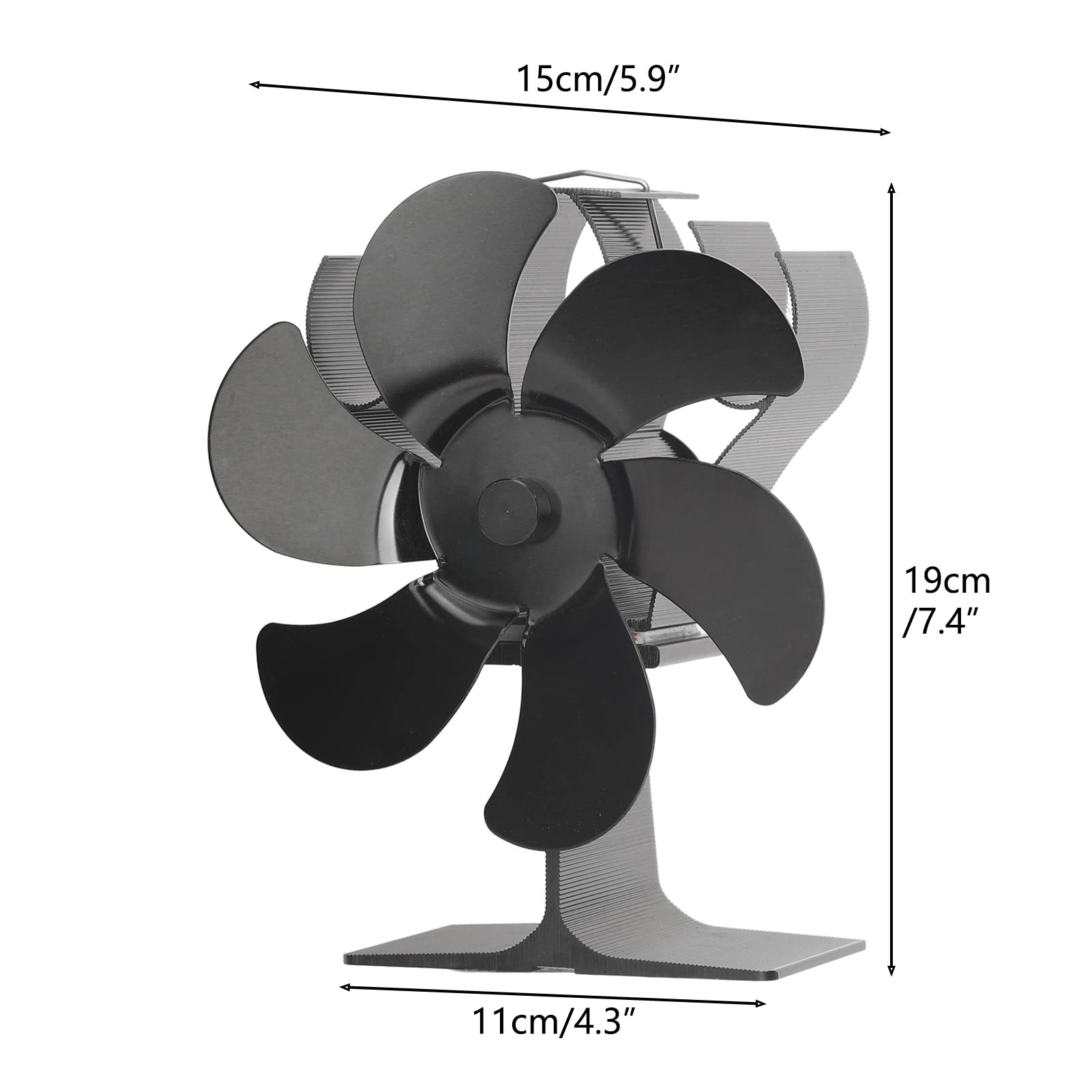 Saterkali 6-Blade Heat Powered Stove Fan - 1400RPM, 120-220CFM, No Batteries Needed, Efficient & Silent Wood Stove Fan for Fireplace, Black - Perfect for Heating Homes, Cabins & Outdoor Spaces