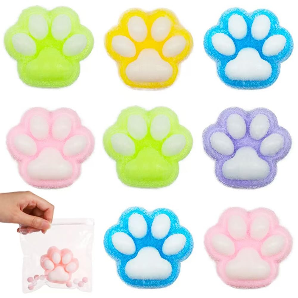 5 Pack Squishy Cat Paw Stress Relief Toys - Cute Kawaii Sensory Mochi Squishies for Kids & Adults, Soft Fidget Toys for Anxiety Relief, Party Favors & Gifts (OPP Packaging) - Perfect for Classrooms, Office Desks & Travel Stress Relief