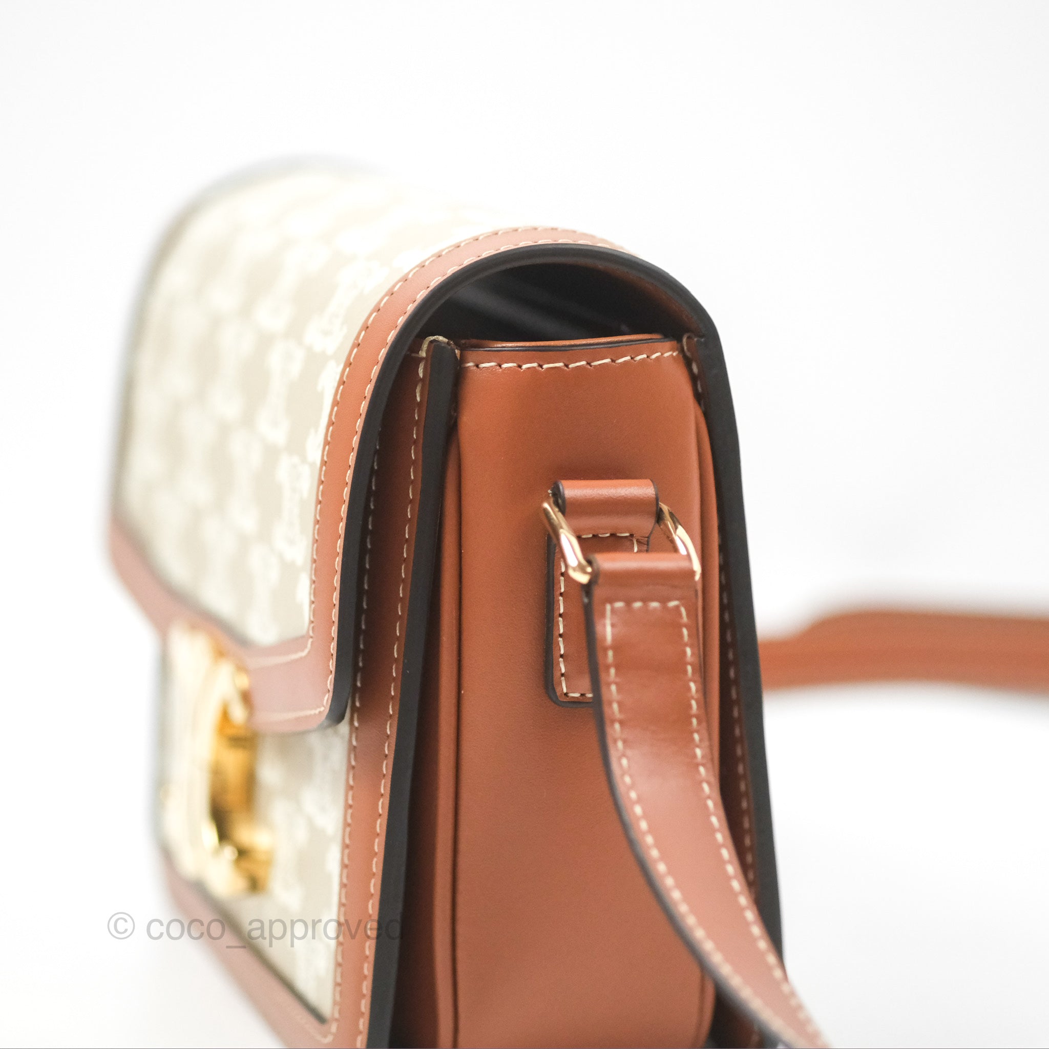 Celine Teen Triomphe Bag in Triomphe Canvas & Grege Calfskin Leather - Luxury Crossbody Purse for Women, Perfect for Date Night & Special Occasions