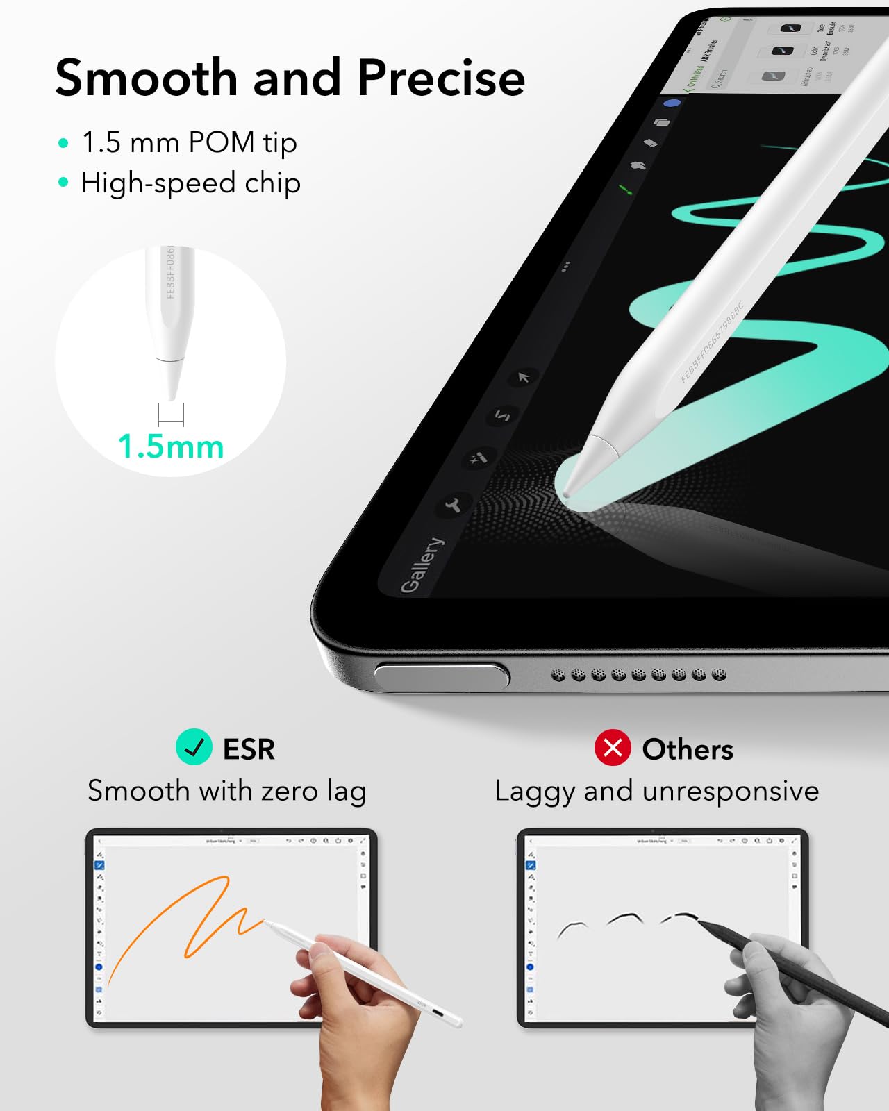 ESR Geo iPad Pencil with Find My Compatibility - Stylus for iPad 2018-2025 Models (iPad 11/10/9/8, iPad Air 13/11, iPad Pro 12.9/13/11, iPad Mini 7/6/5) - White - Perfect for Digital Art, Note Taking & Productivity (No Wireless Charging)