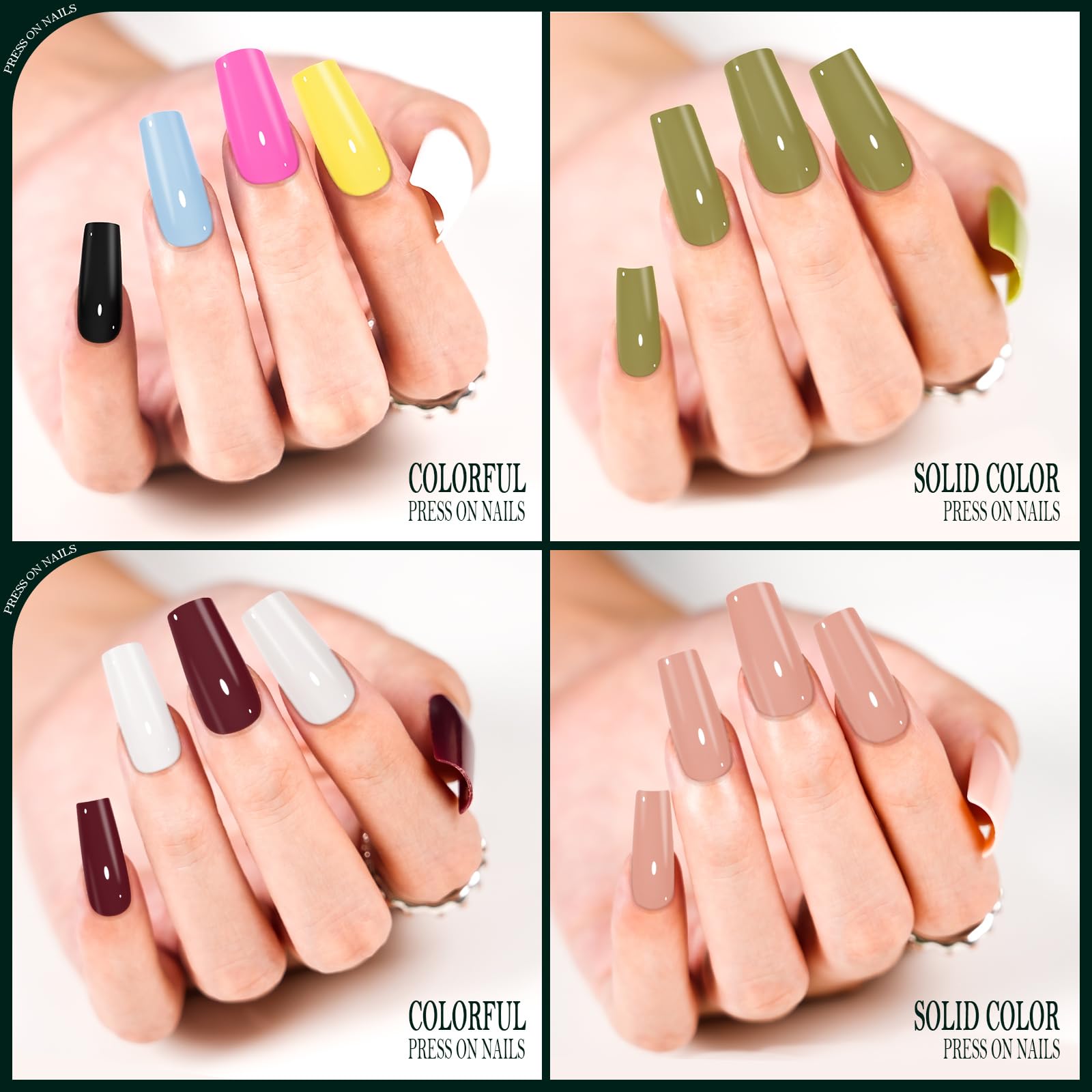 576PCS 24 Color Long Coffin Press On Nails Kit - Ballerina Glossy Fake Nails with Stickers, Acrylic Square Nail Art for DIY Manicure - Perfect for Parties, Weddings & Special Occasions