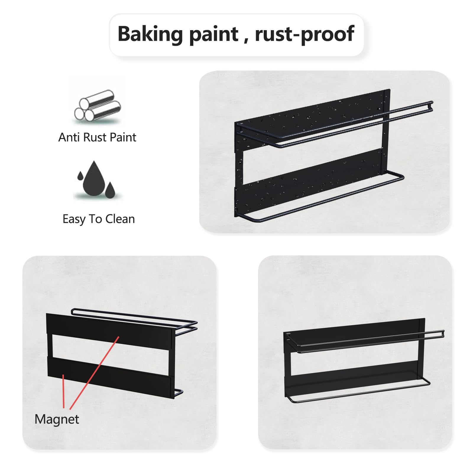 Strong Magnetic Paper Towel Holder for Refrigerator - 2 Pack Heavy Duty Iron Kitchen & Bathroom Towel Rack - No Drill Mounting for Refrigerator, Cabinet, Office, Dorm (Black, Large) - Perfect for Kitchen Organization & Space Saving Storage