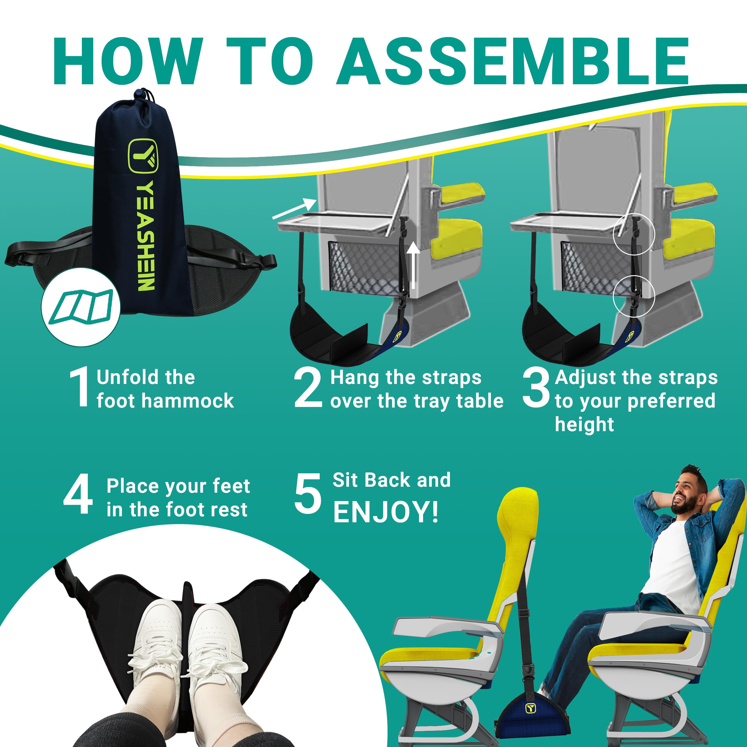 Airplane Foot Hammock - Comfortable Travel Foot Rest for Flights | Portable Foot Support for Long Plane Rides | Perfect for Economy Class & Road Trips