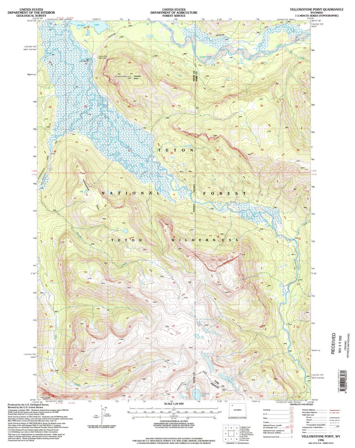 Yellowstone Point WY Topographic Map - 1:24000 Scale, 7.5 x 7.5 Minute, Historical (1996, Updated 1998), 26.9 x 21.4 Inches - Perfect for Hiking, Camping, and Outdoor Exploration in Wyoming's Yellowstone Region