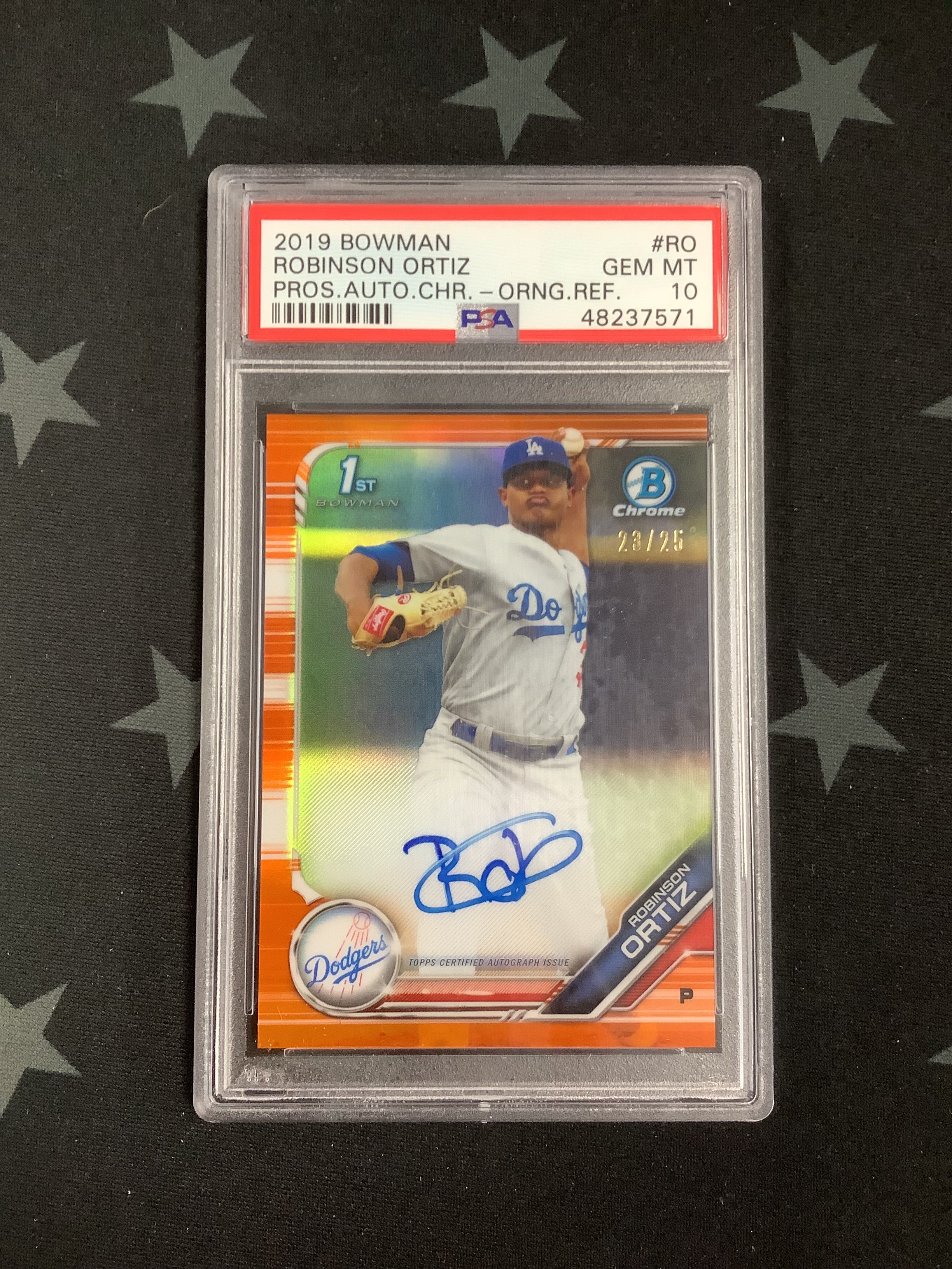 2019 Bowman Chrome Orange Refractor Robinson Ortiz Auto #RO /25 PSA GEM MT 10 - Rare Baseball Trading Card for Collectors & Investors, Perfect for Display Cases & Memorabilia Collections