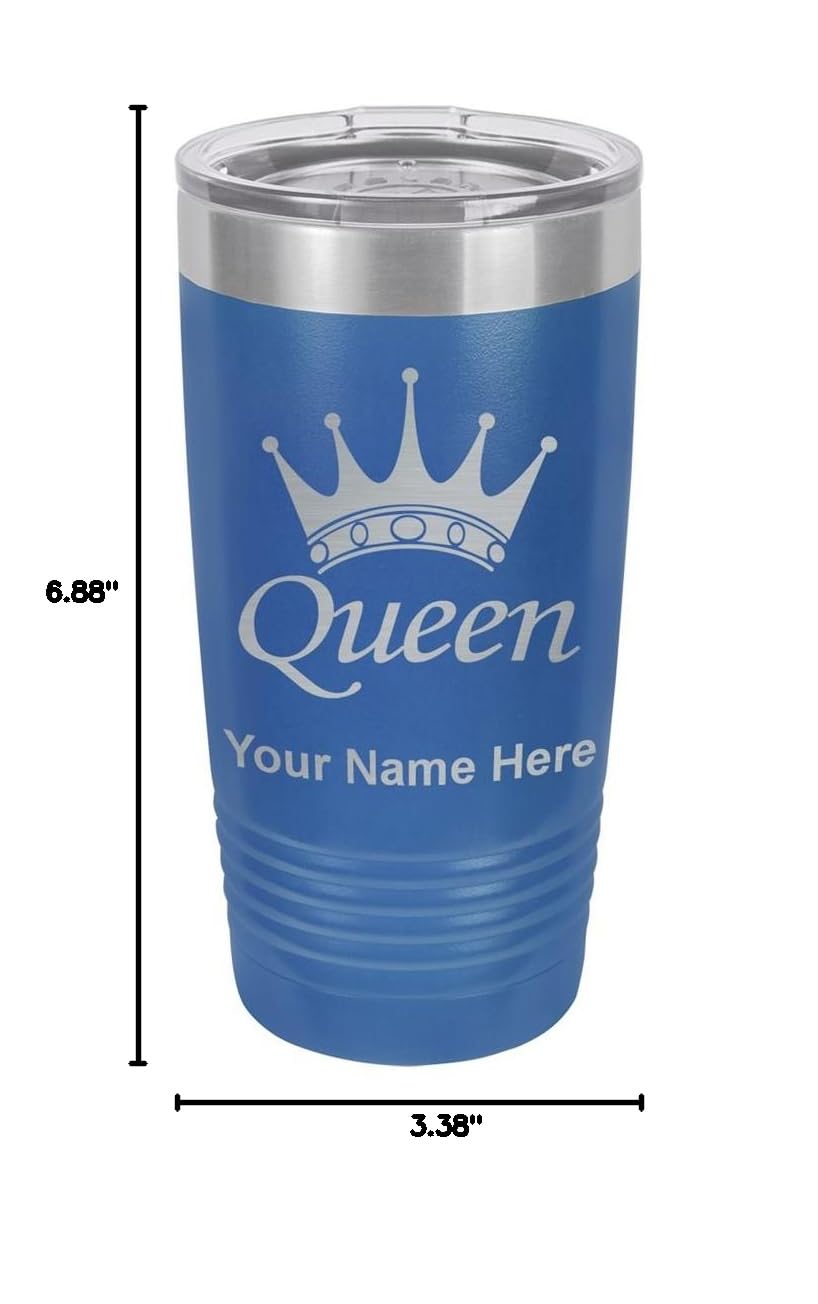 LaserGram 20oz Vacuum Insulated Stainless Steel Tumbler with Queen Crown Design - Personalized Engraving Included (Dark Blue) | Perfect for Coffee, Tea & Cold Drinks at Home, Office or Travel