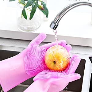 EQUVIA Pet Grooming & Cleaning Sponge Gloves - Silicone Scrubber Gloves for Dishwashing, Kitchen, Bathroom & Housework - Multipurpose Cleaning Gloves (1 Pair) - Perfect for Pet Bathing, Dish Cleaning & Household Chores