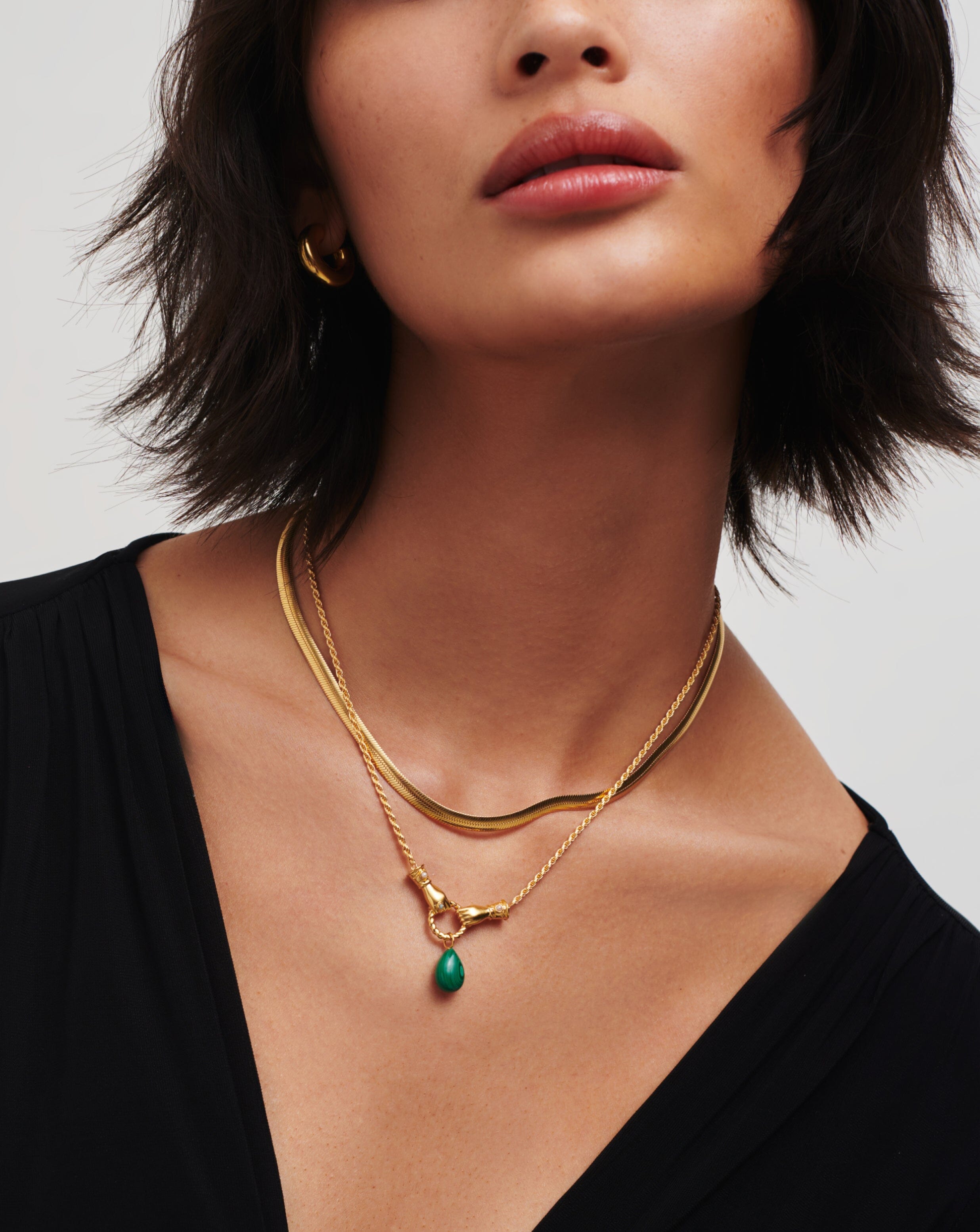 Harris Reed In Good Hands Drop Pendant Necklace - 18k Gold Plated Malachite & Pearl Statement Jewelry for Women | Elegant Gift for Birthday, Anniversary & Special Occasions