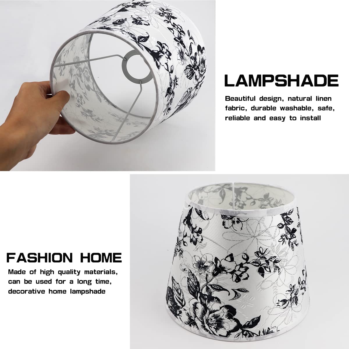E27 Screw Lampshade - Floral Drum Lamp Shade with Hardback for Table Lamp Replacement, Chandelier & Wall Light Accessories - Perfect for Living Room, Bedroom & Office Decor